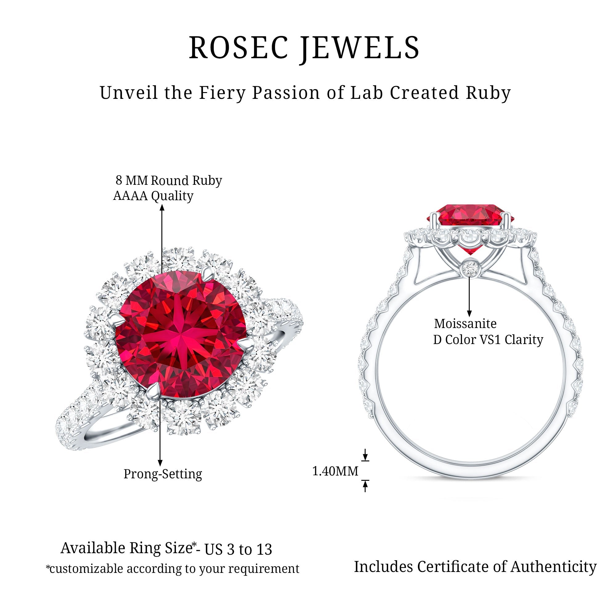 Round Lab Created Ruby and Moissanite Halo Engagement Ring
