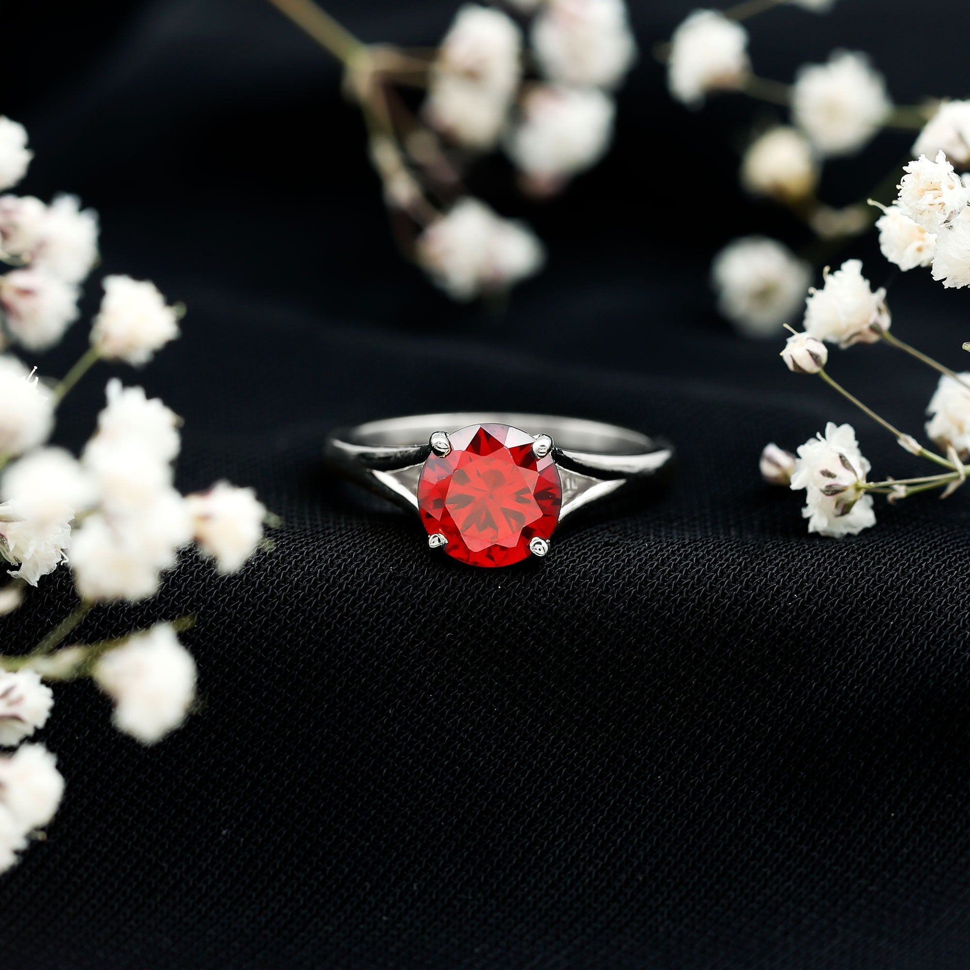 2.3 Carat Round Lab Grown Ruby Solitaire Engagement Ring in Split Shank