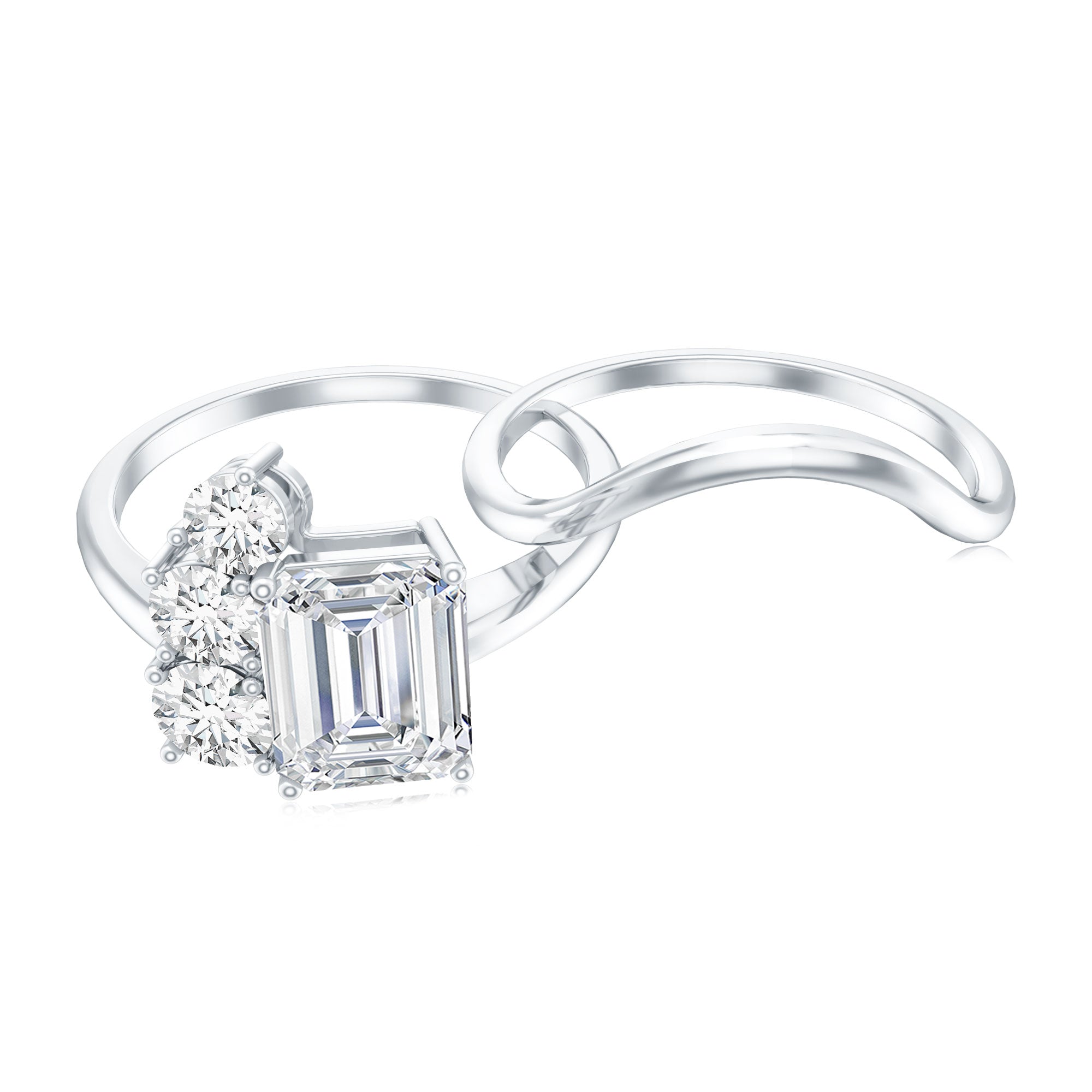 Emerald Cut Moissanite Engagement Ring with Enhancer
