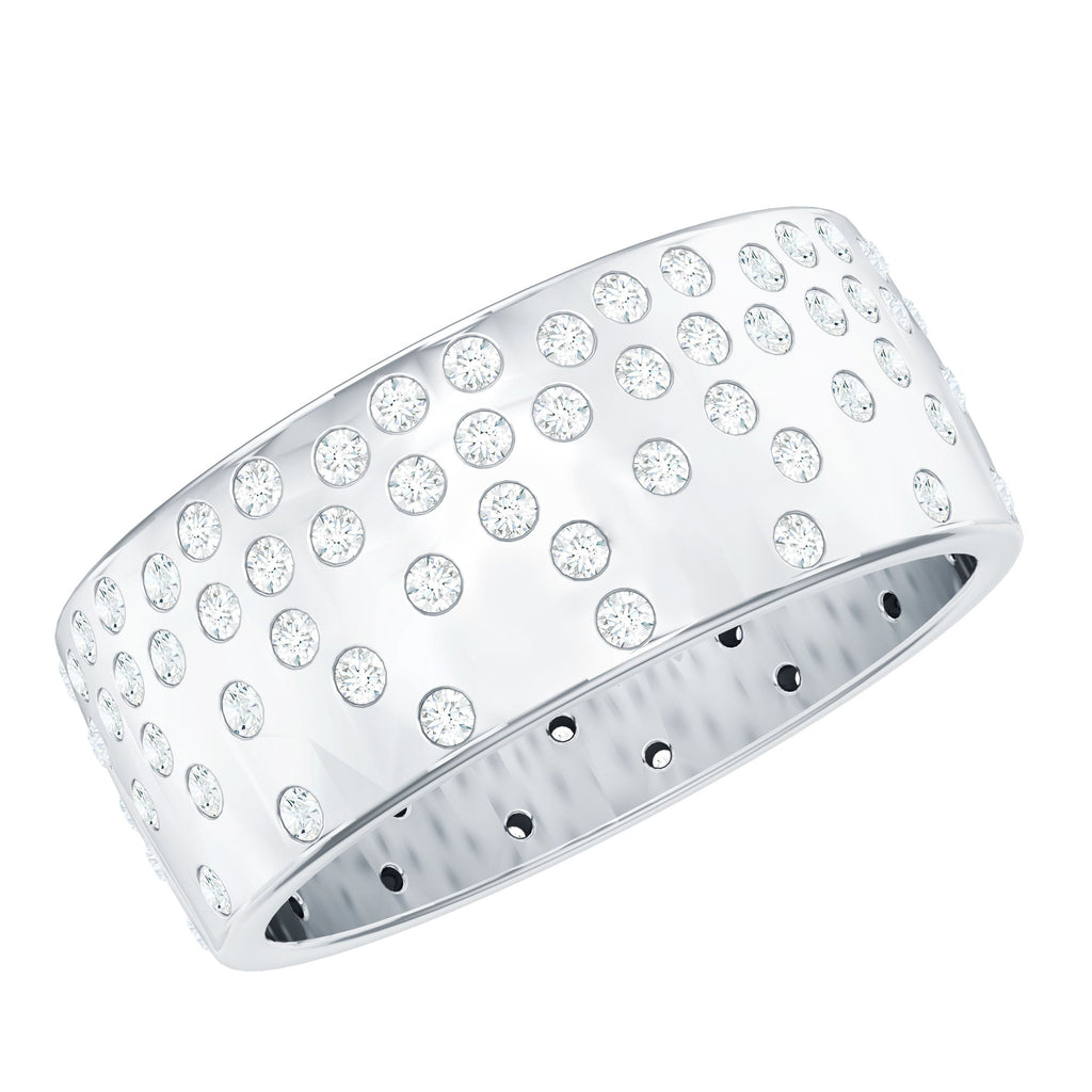 Certified Moissanite Wide Wedding Band in Flush Setting