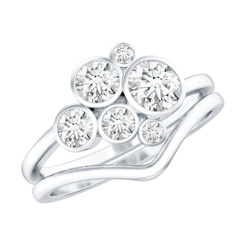 Round Moissanite Cluster Bridal Ring Set for Women