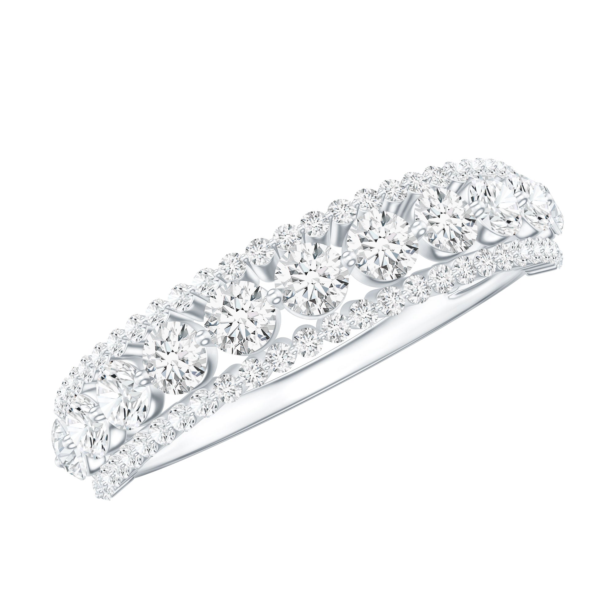 Round Shape Moissanite Half Eternity Wedding Band