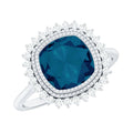 Cushion Cut Blue Topaz Statement Engagement Ring with Diamond Halo