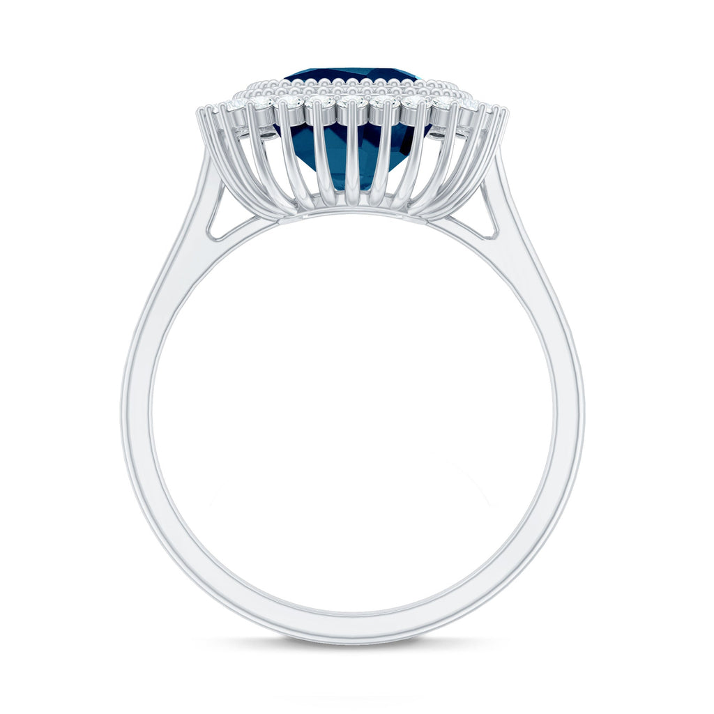 Cushion Cut Blue Topaz Statement Engagement Ring with Diamond Halo
