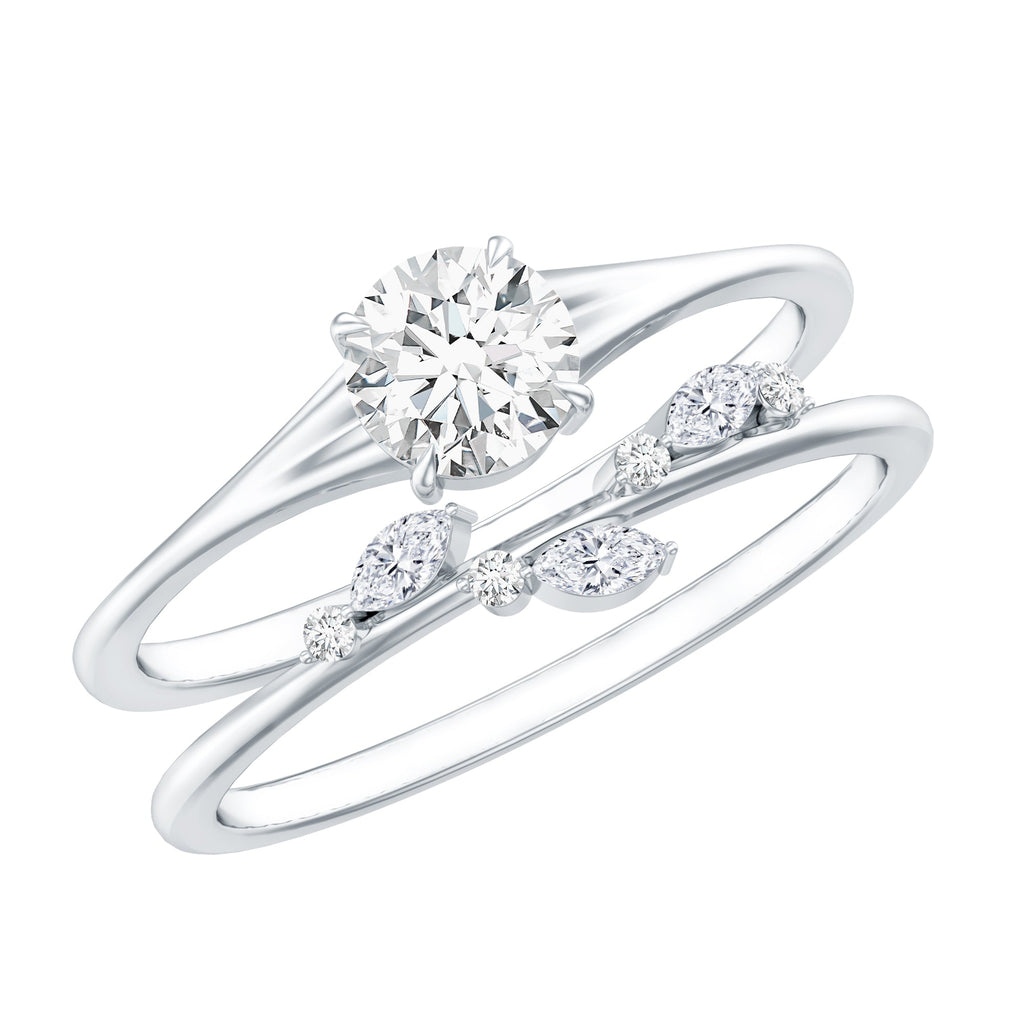 Certified Round Moissanite Modern Wedding Ring Set