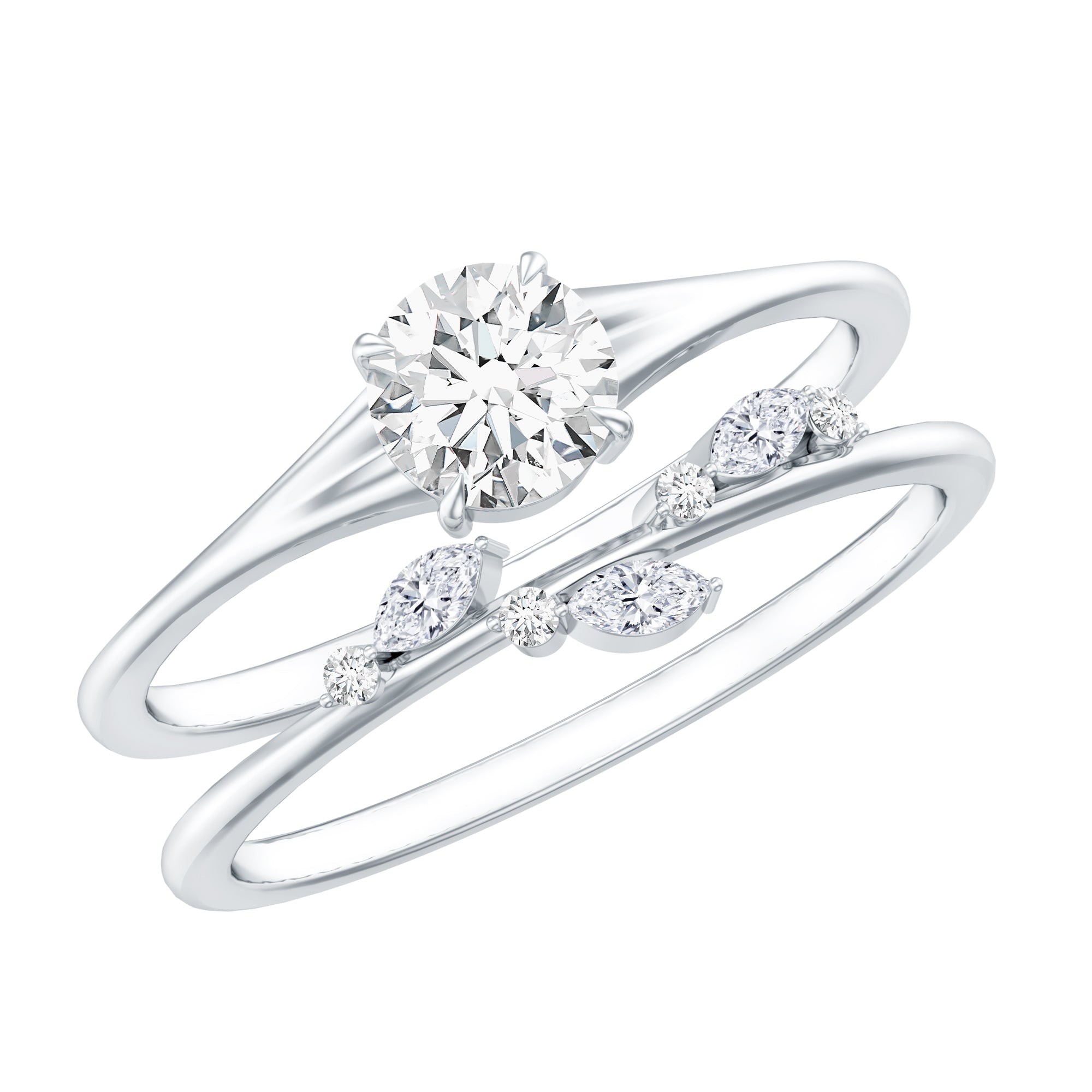 Certified Round Moissanite Modern Wedding Ring Set