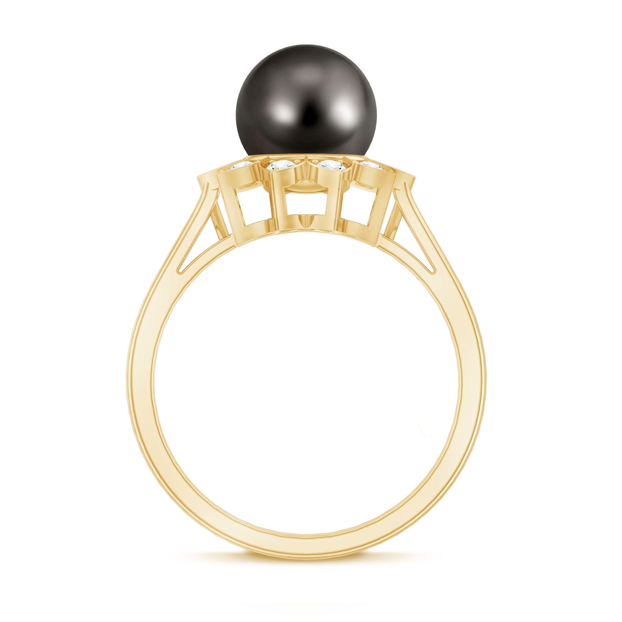 Tahitian Black Pearl Engagement Ring with Diamond Floral Halo