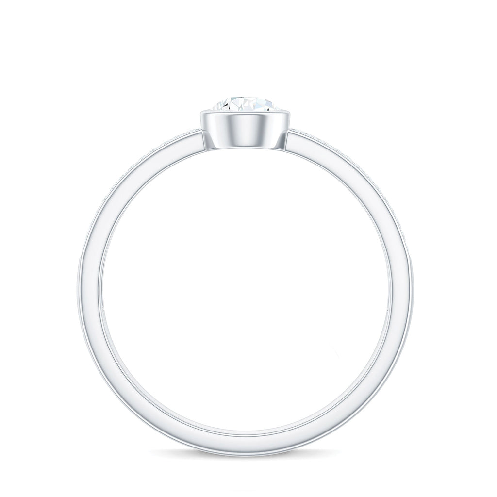 Pear Cut Moissanite Bezel Set Engagement Ring With Side Stones