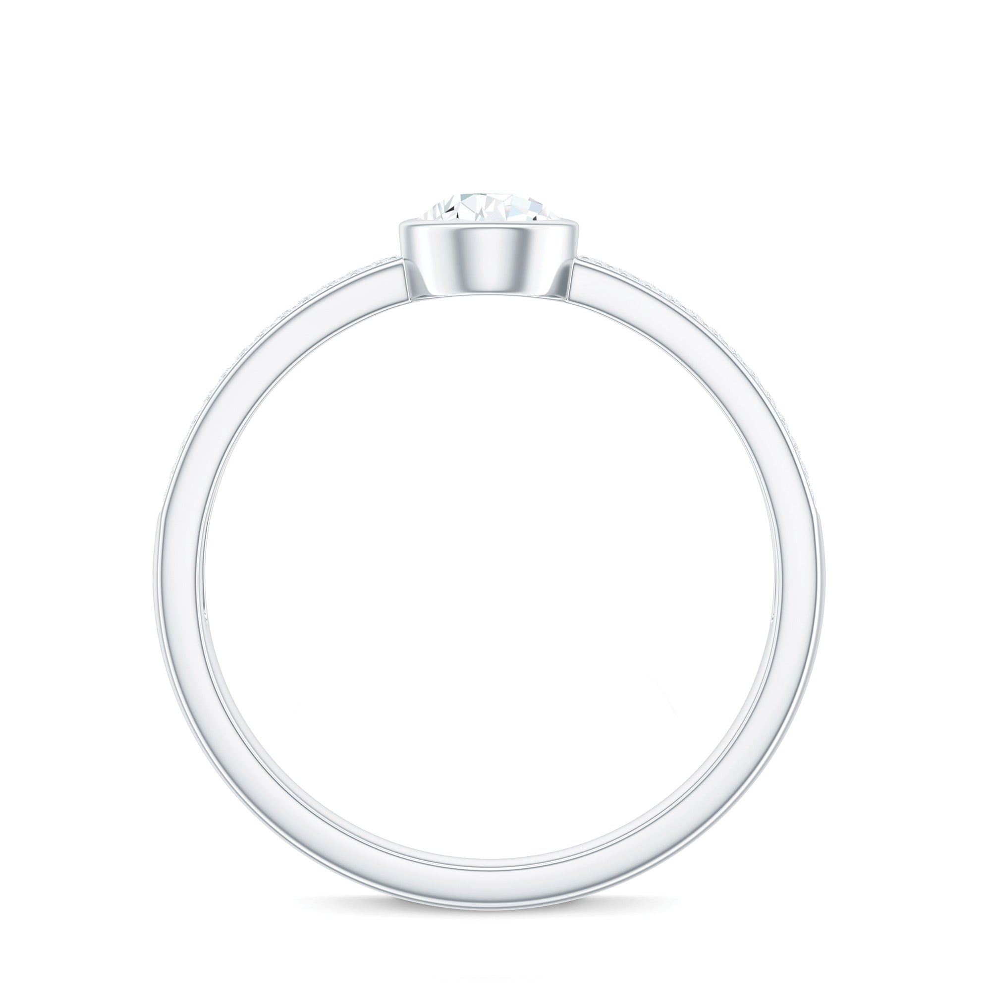 Pear Cut Moissanite Bezel Set Engagement Ring With Side Stones