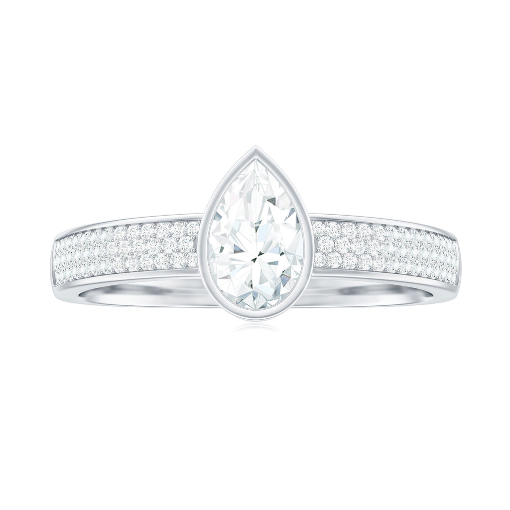 Pear Cut Moissanite Bezel Set Engagement Ring With Side Stones