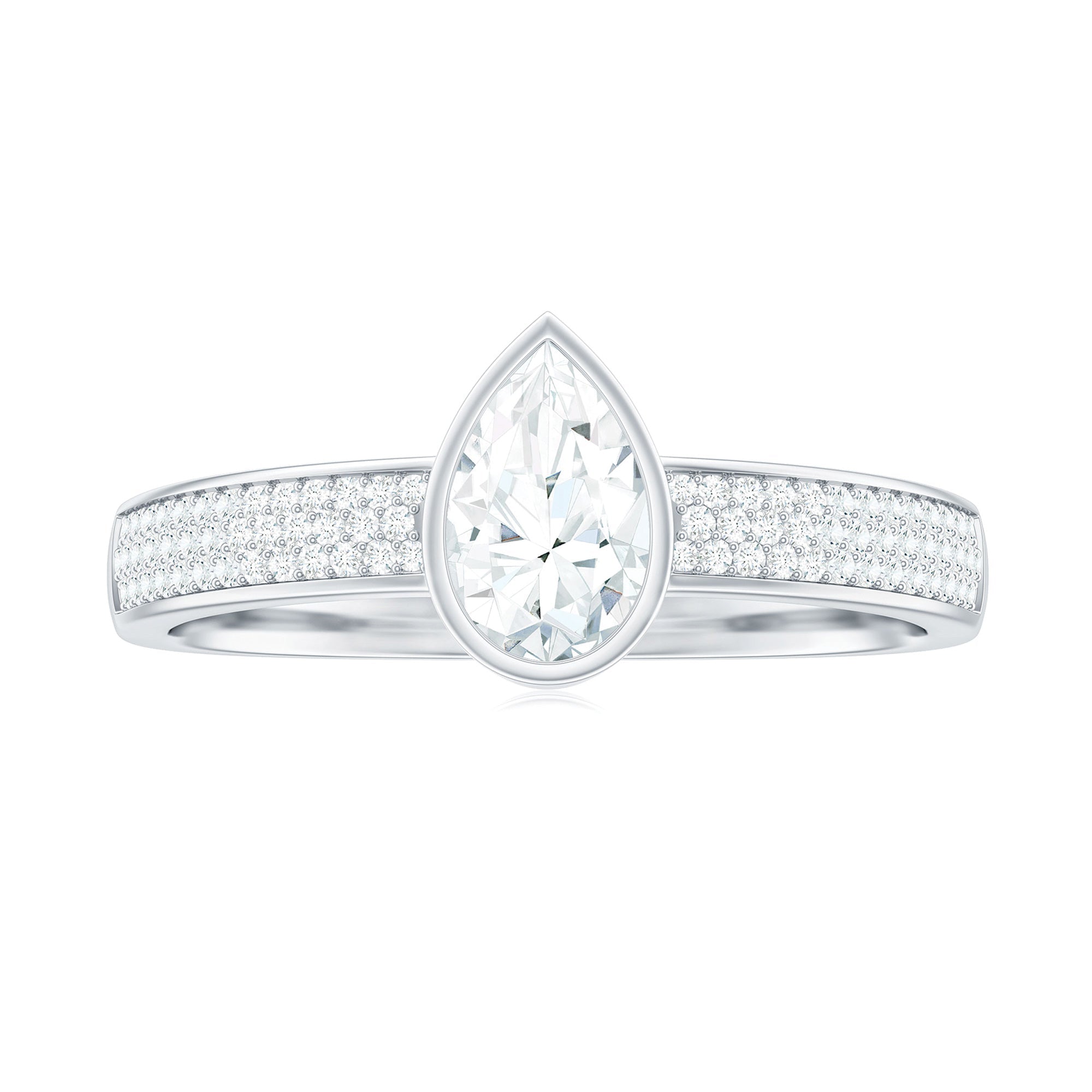 Pear Cut Moissanite Bezel Set Engagement Ring With Side Stones