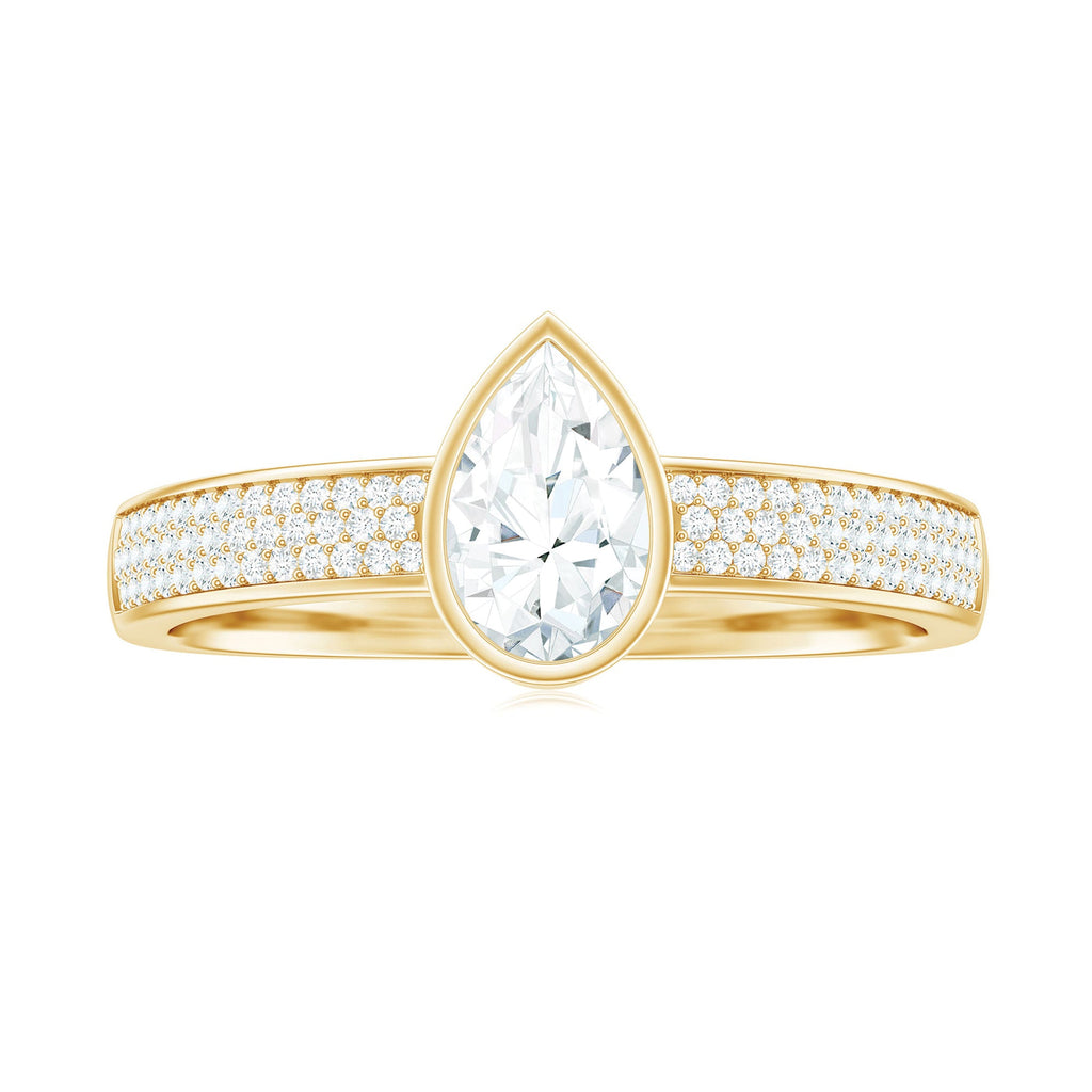 Pear Cut Moissanite Bezel Set Engagement Ring With Side Stones