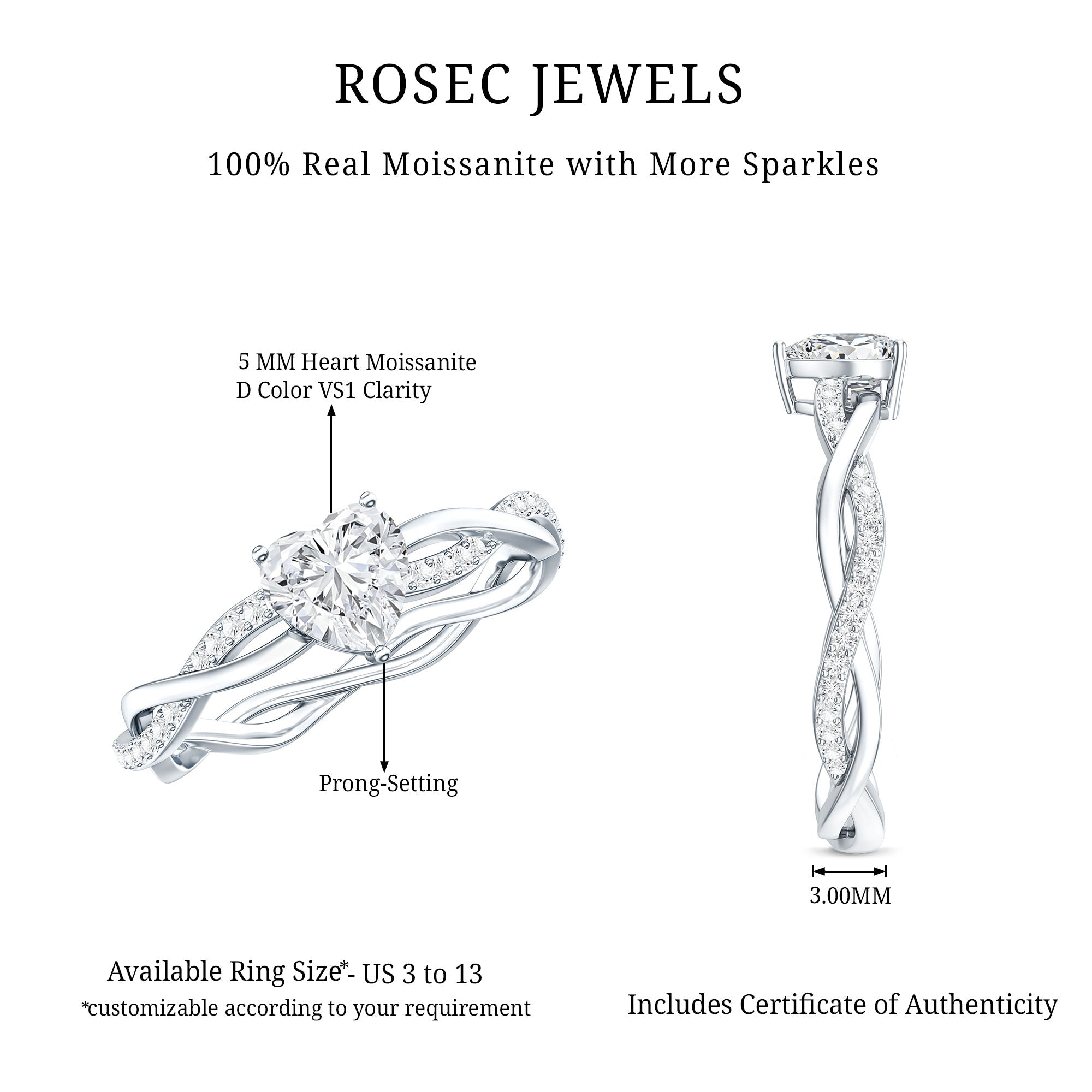 Heart Shape Moissanite Solitaire Promise Ring
