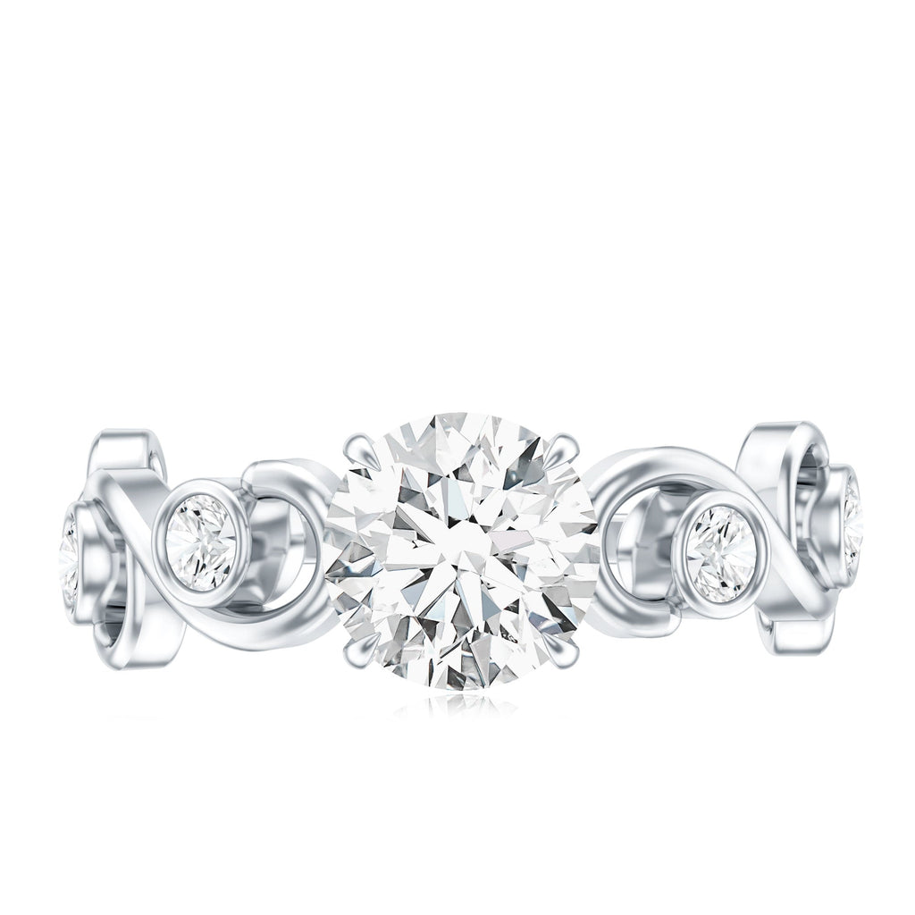 Certified Moissanite Engagement Ring with Ivy Scroll Shank