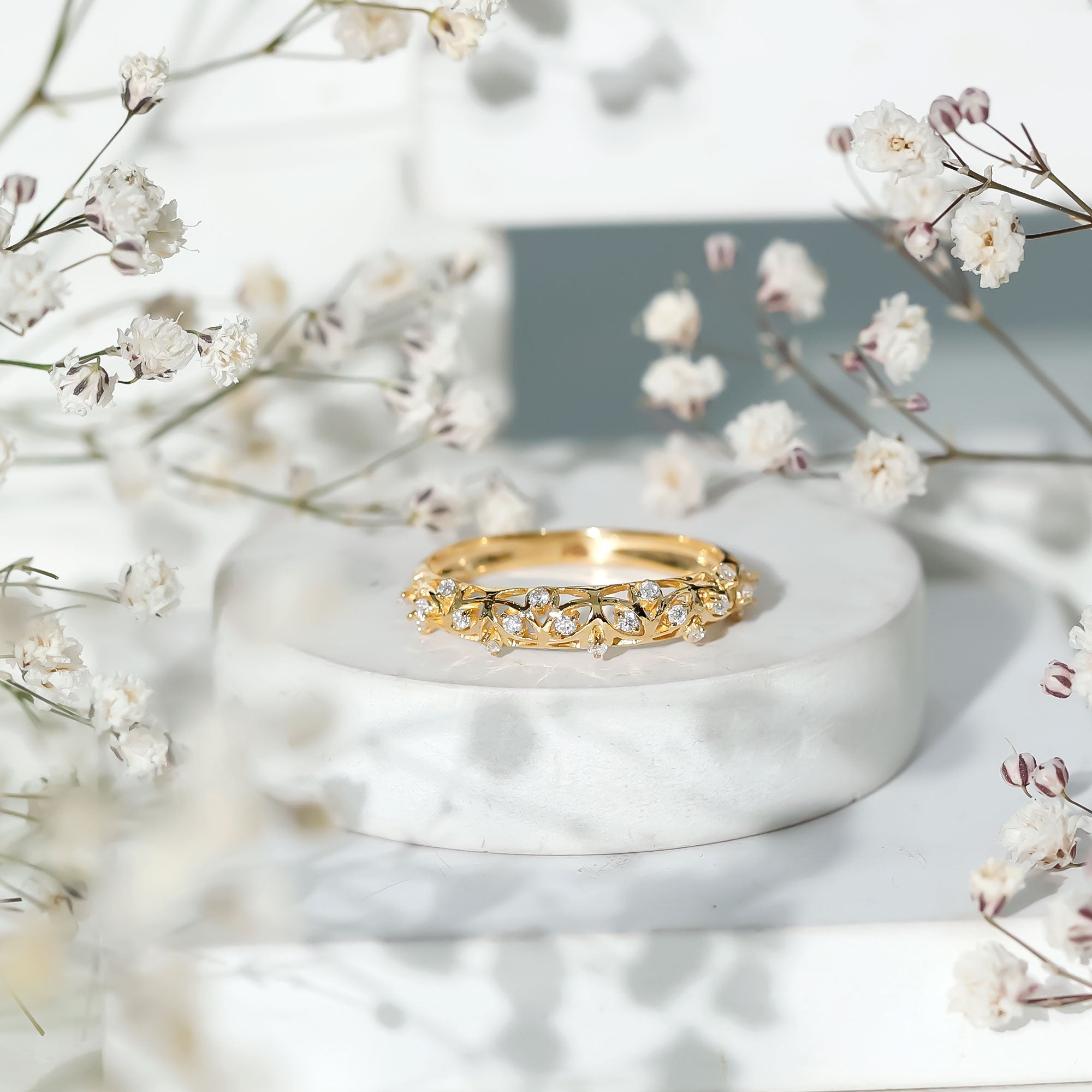 Womens Moissanite Filigree Eternity Band Ring