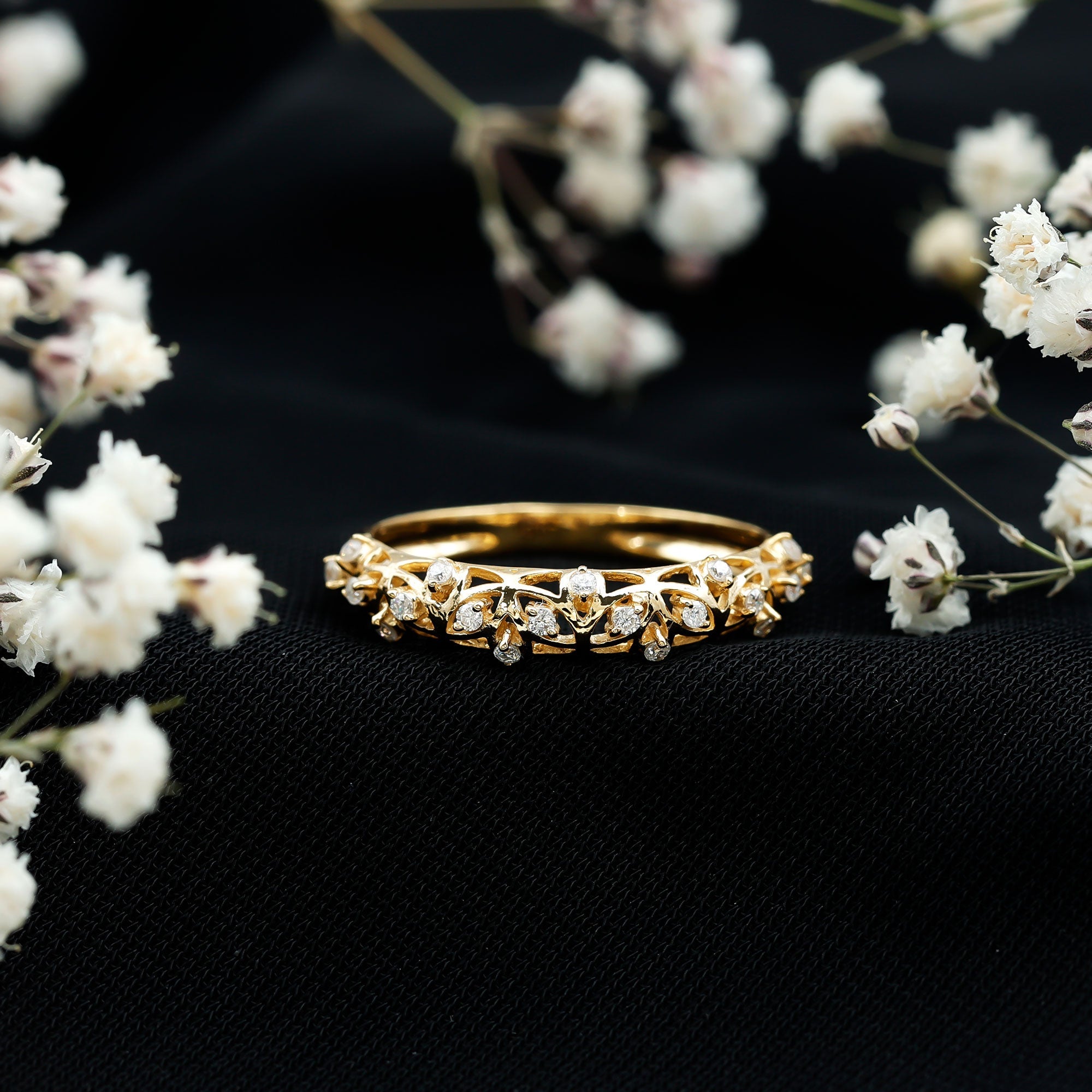Womens Moissanite Filigree Eternity Band Ring