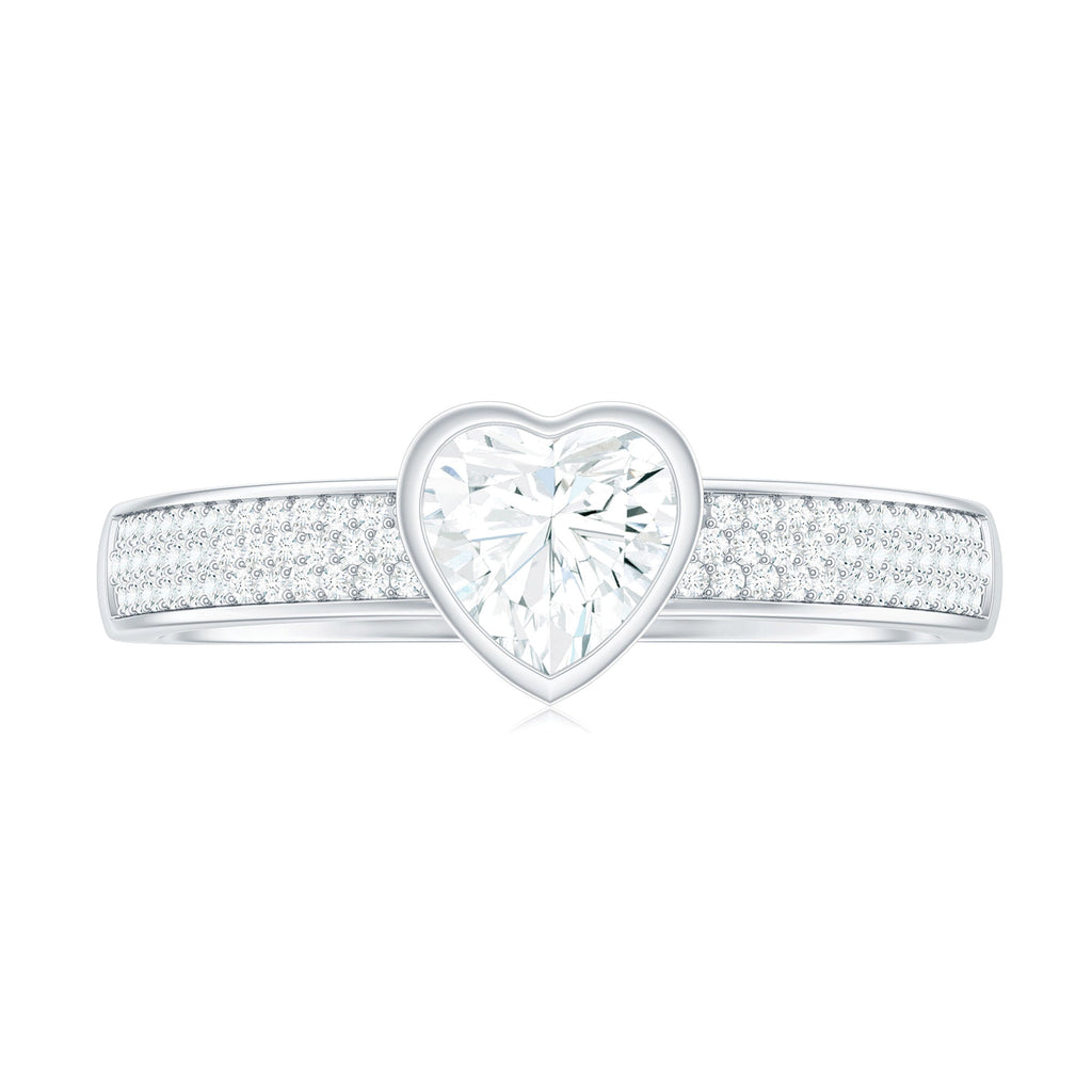 Bezel Set Moissanite Heart Shaped Engagement Ring with Side Stones