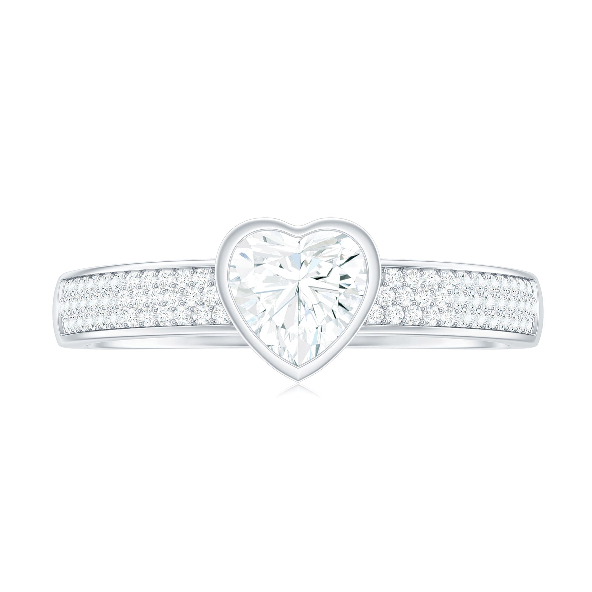 Bezel Set Moissanite Heart Shaped Engagement Ring with Side Stones