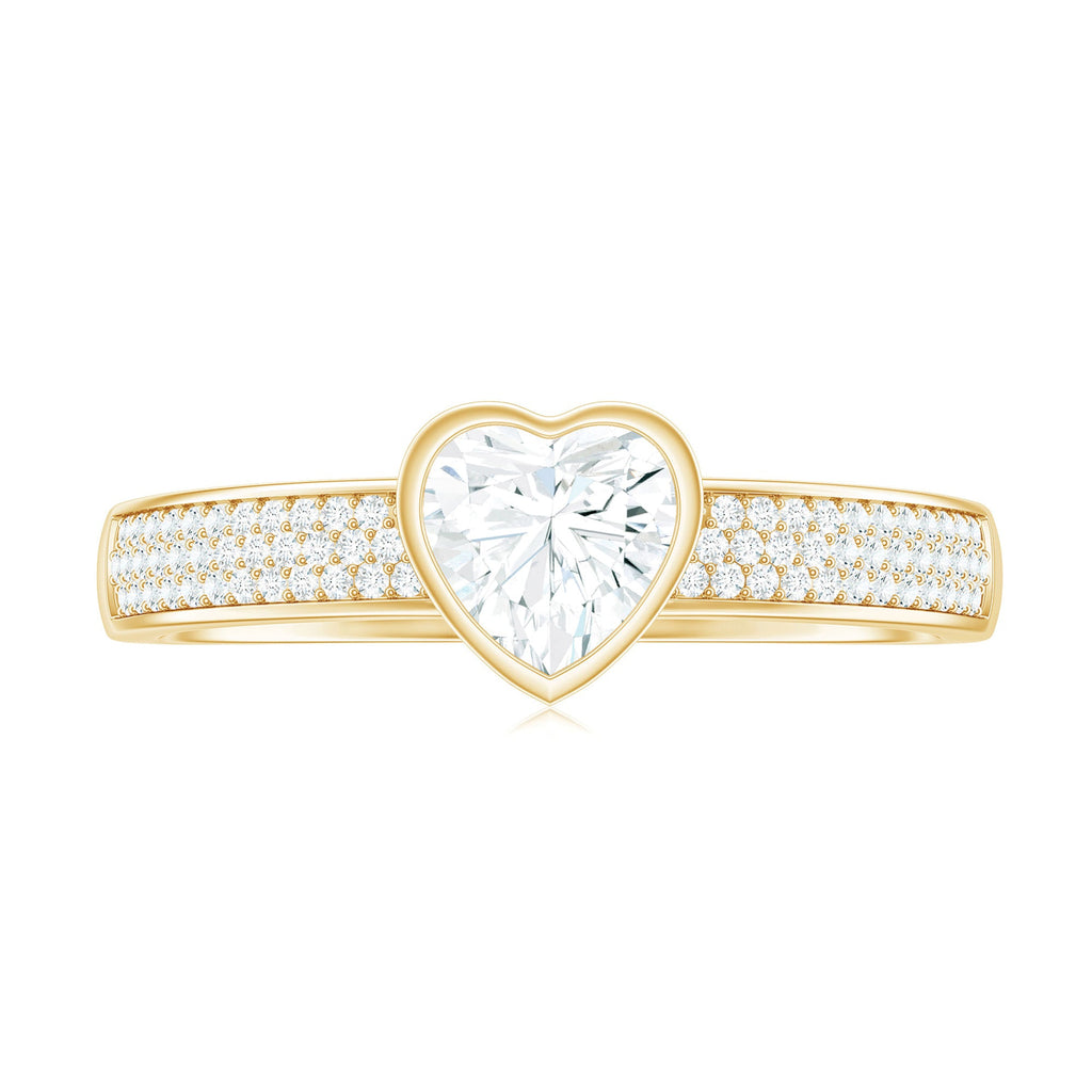 Bezel Set Moissanite Heart Shaped Engagement Ring with Side Stones