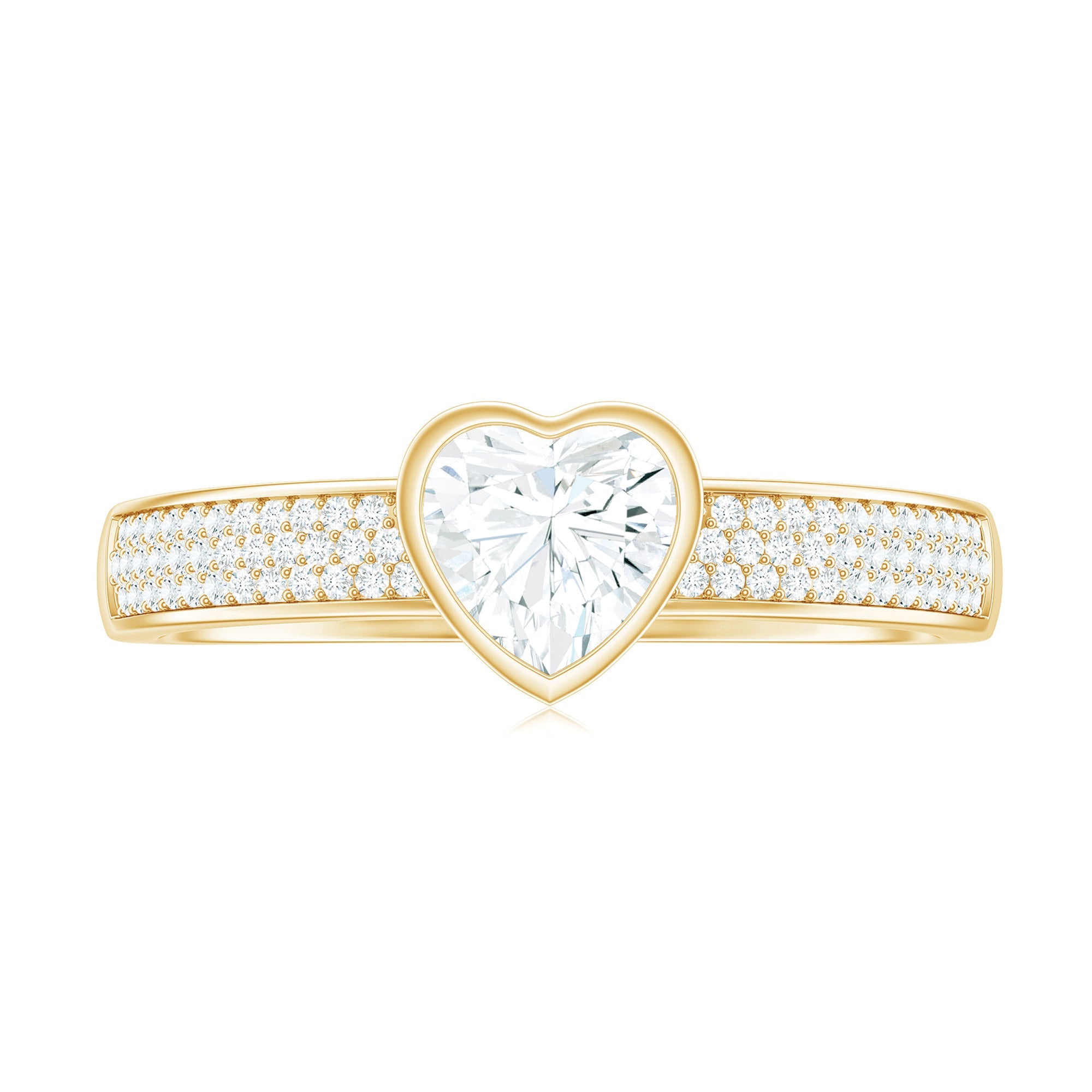 Bezel Set Moissanite Heart Shaped Engagement Ring with Side Stones