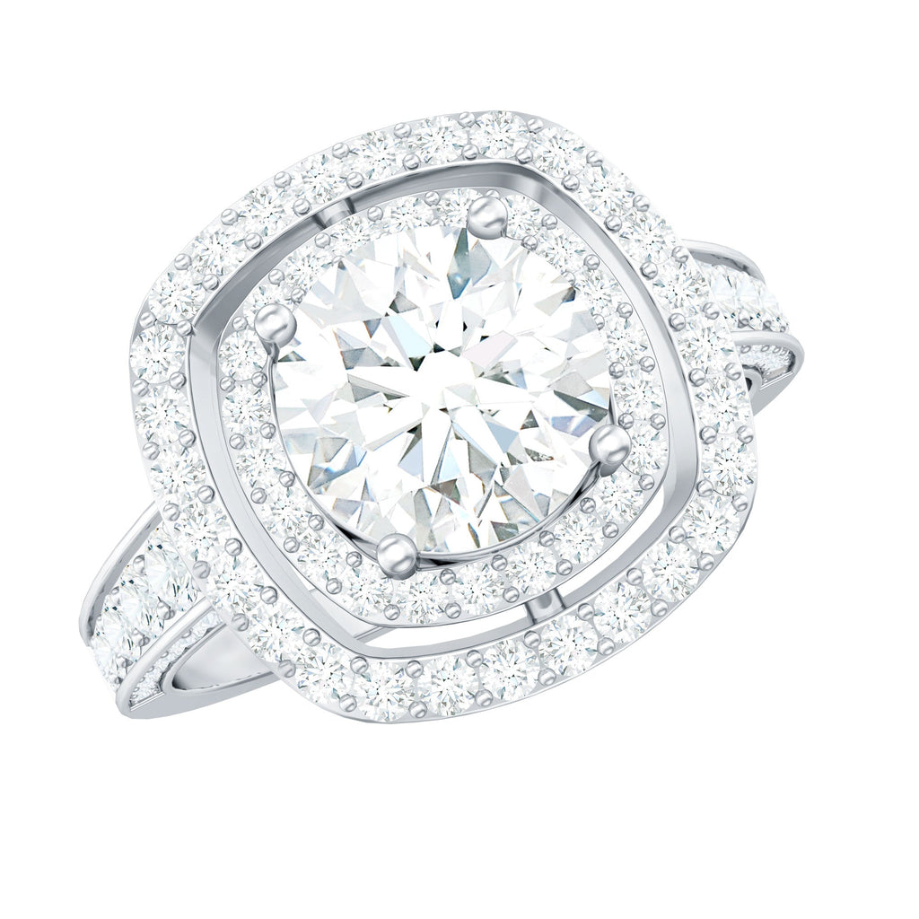2 Carat Round Shape Moissanite Double Halo Statement Ring