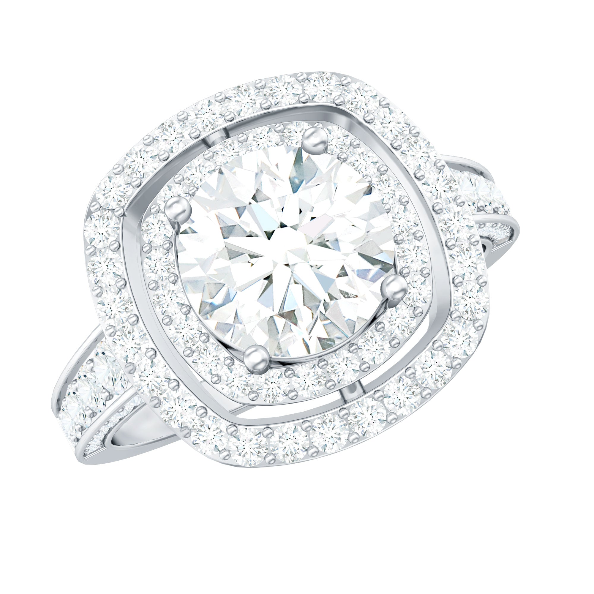 2 Carat Round Shape Moissanite Double Halo Statement Ring
