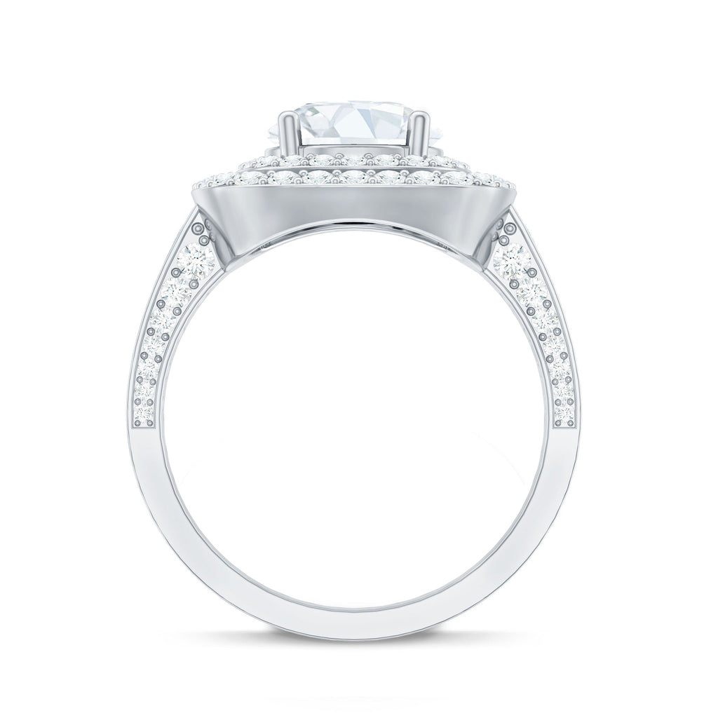 2 Carat Round Shape Moissanite Double Halo Statement Ring
