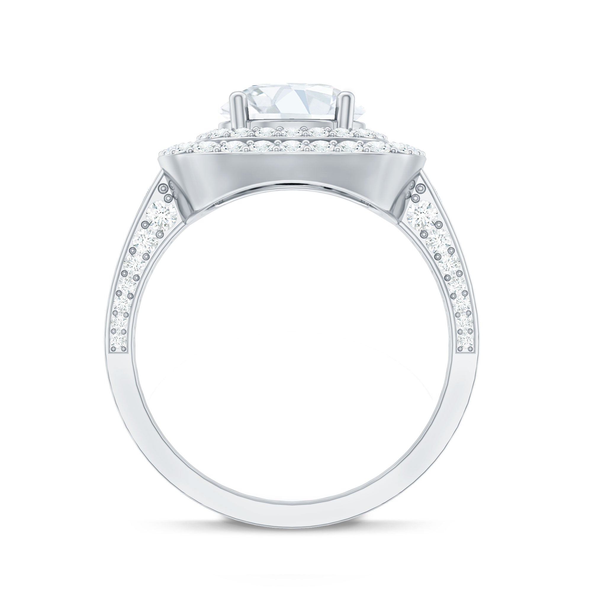 2 Carat Round Shape Moissanite Double Halo Statement Ring