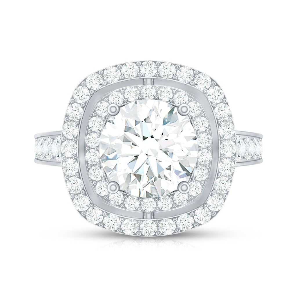2 Carat Round Shape Moissanite Double Halo Statement Ring