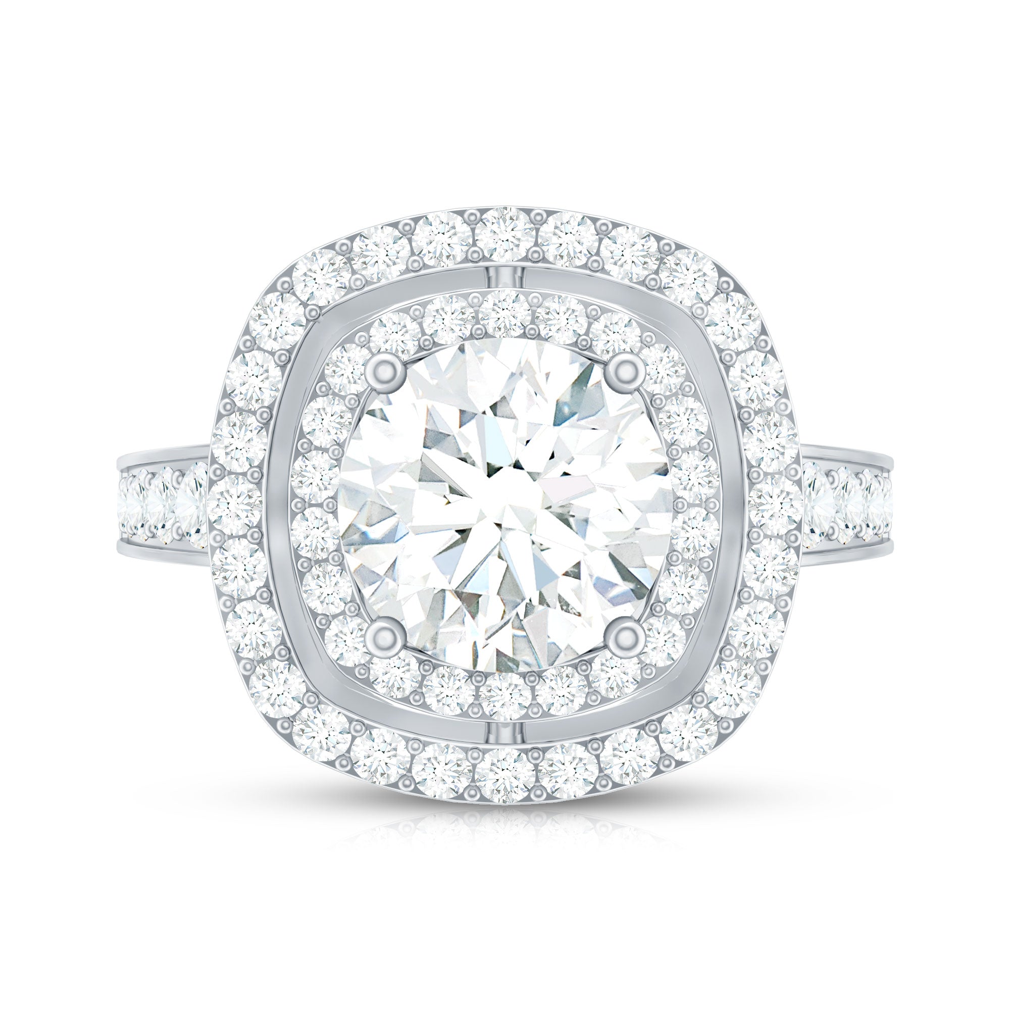 2 Carat Round Shape Moissanite Double Halo Statement Ring