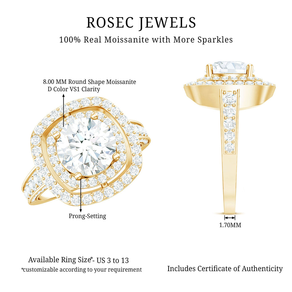2 Carat Round Shape Moissanite Double Halo Statement Ring