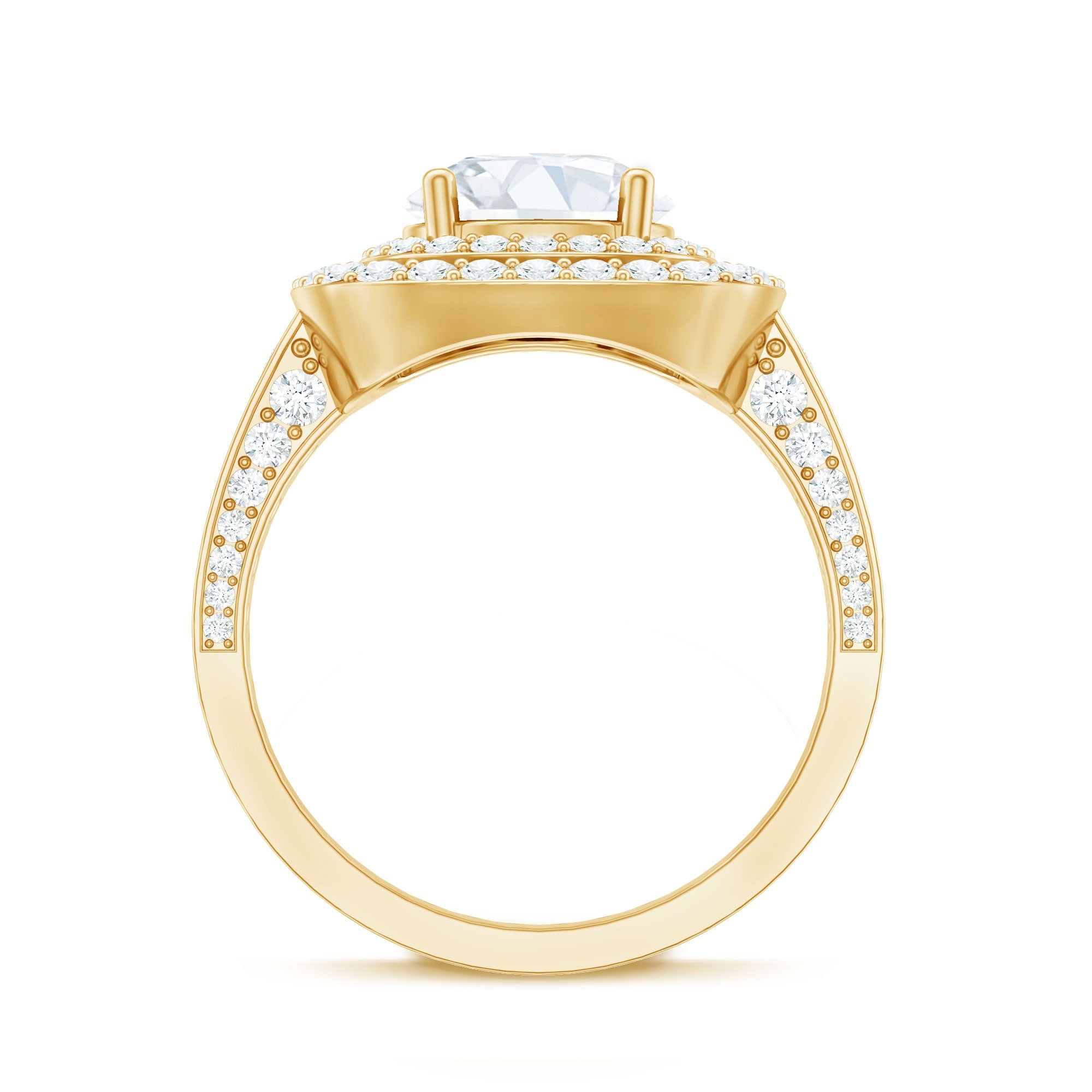 2 Carat Round Shape Moissanite Double Halo Statement Ring