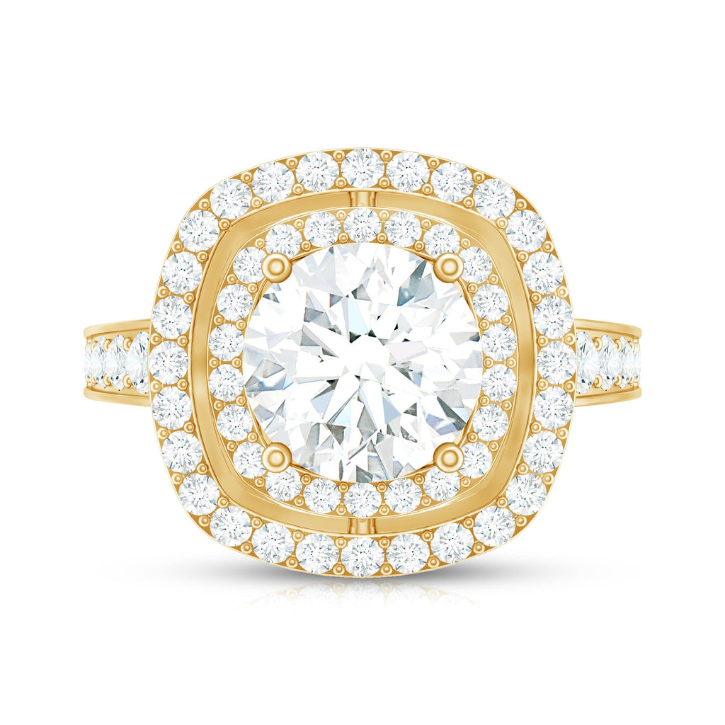 2 Carat Round Shape Moissanite Double Halo Statement Ring