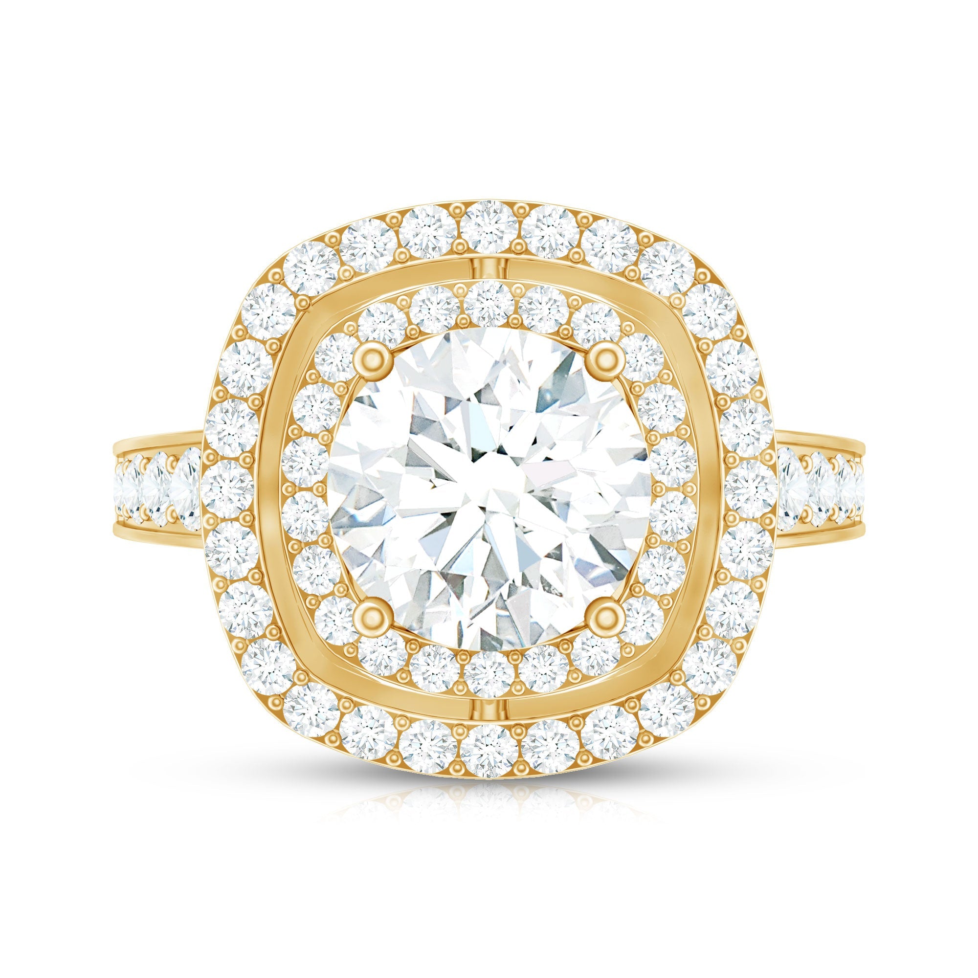 2 Carat Round Shape Moissanite Double Halo Statement Ring