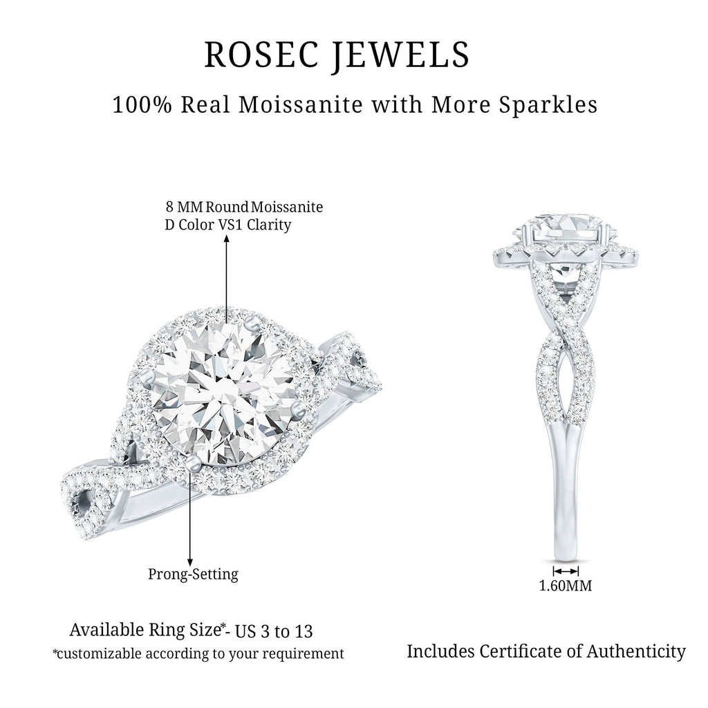 2 CT Moissanite Crossover Engagement Ring with Halo