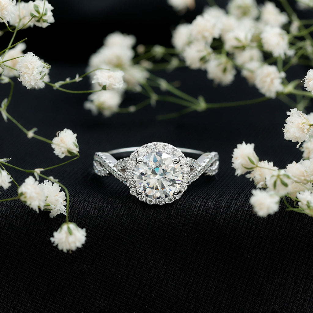 2 CT Moissanite Crossover Engagement Ring with Halo