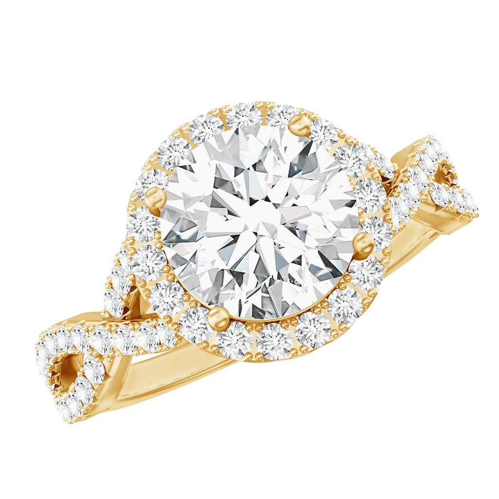 2 CT Moissanite Crossover Engagement Ring with Halo