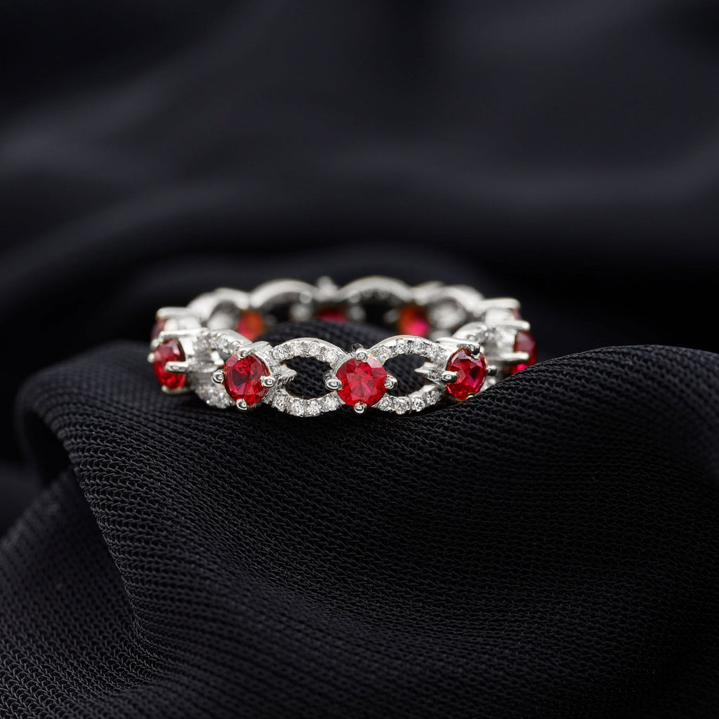 Lab Created Ruby and Diamond Eternity Wedding Band