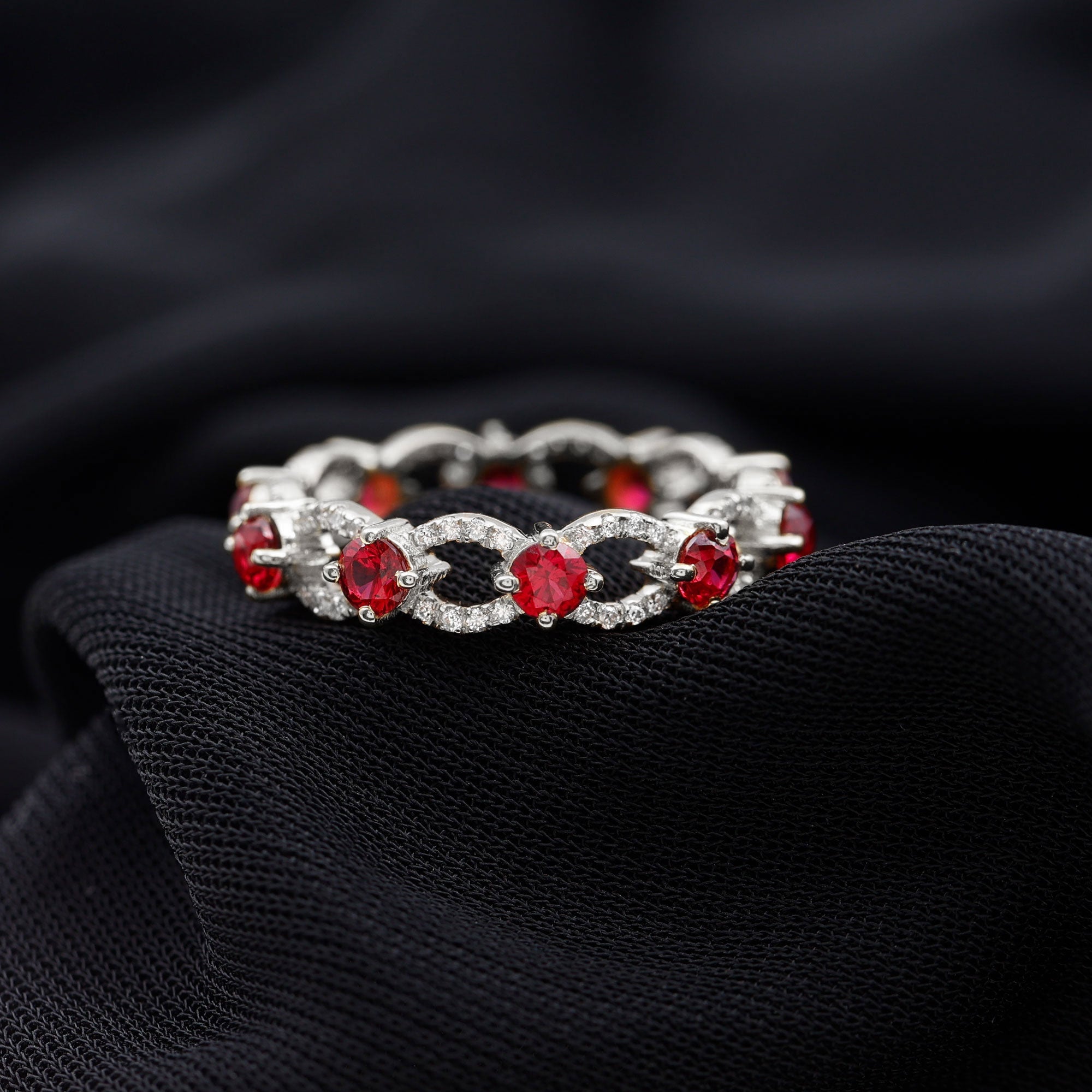 Lab Created Ruby and Diamond Eternity Wedding Band