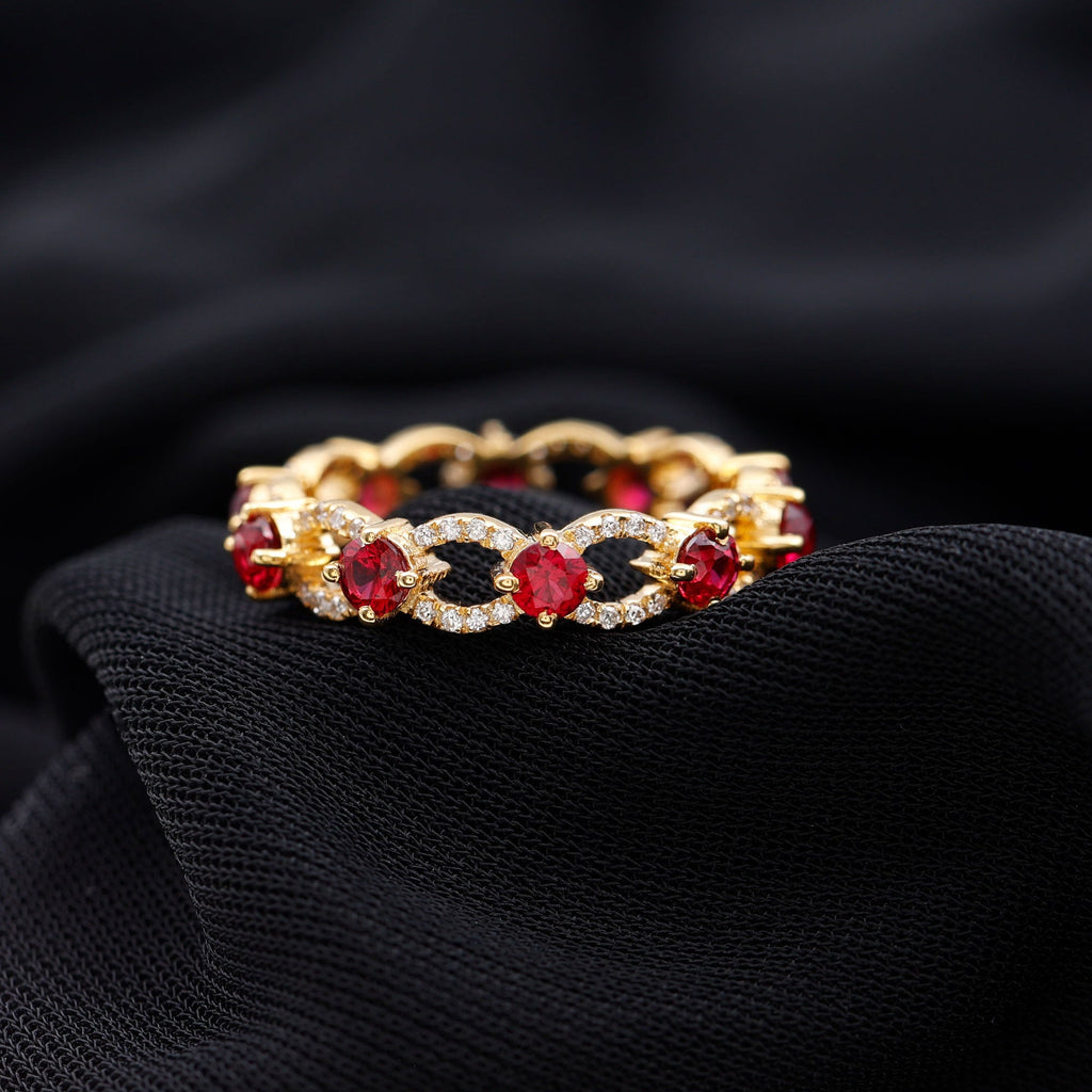 Lab Created Ruby and Diamond Eternity Wedding Band