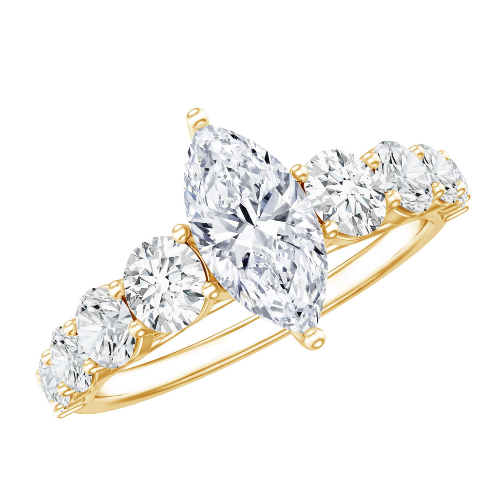 Marquise Cut Moissanite Engagement Ring with Side Stones