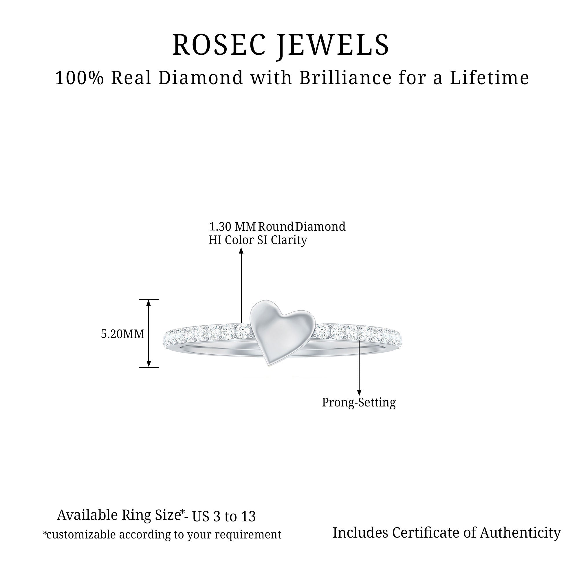 Diamond Heart Shape Promise Ring for Her