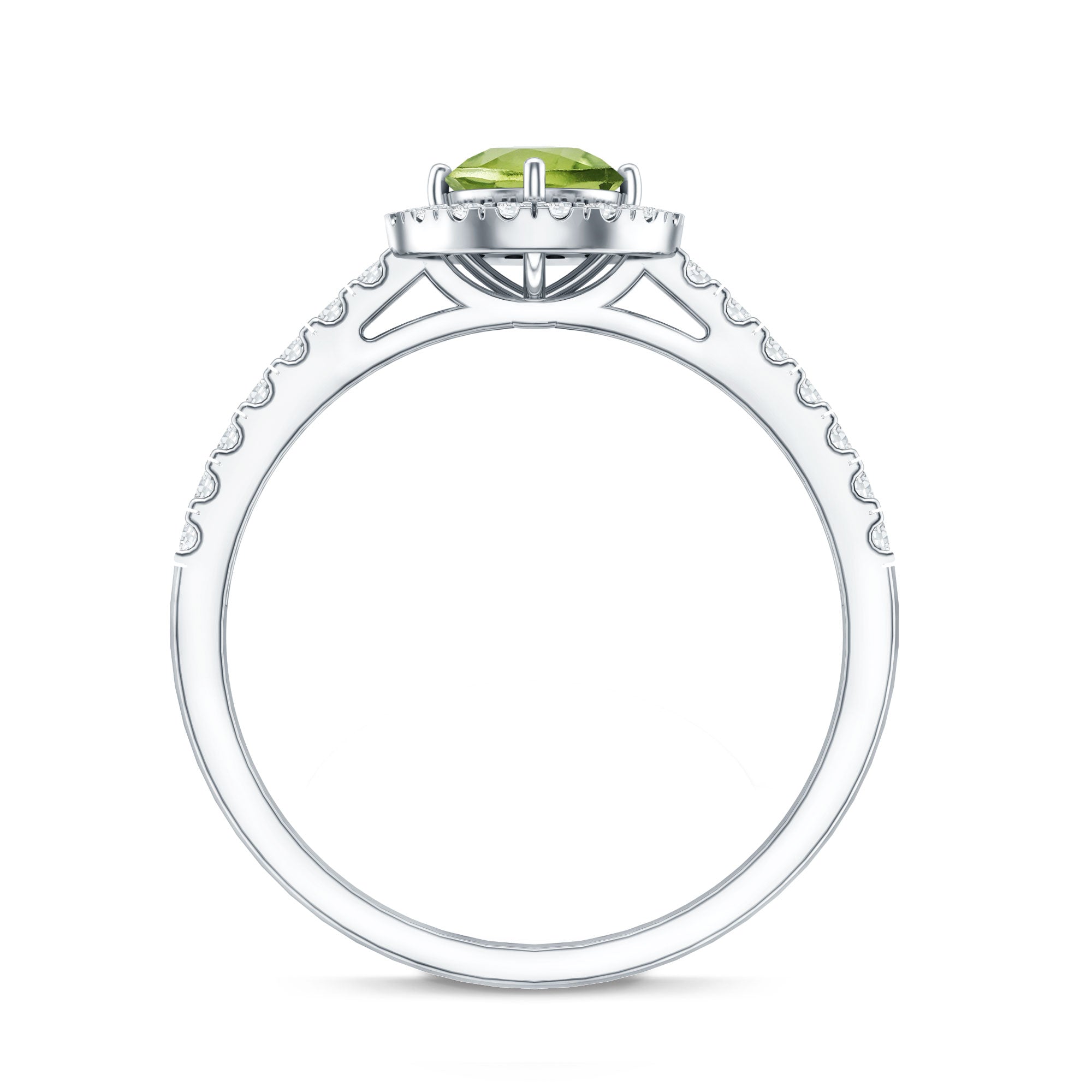 Genuine Half Carat Peridot Engagement Ring with Diamond Halo