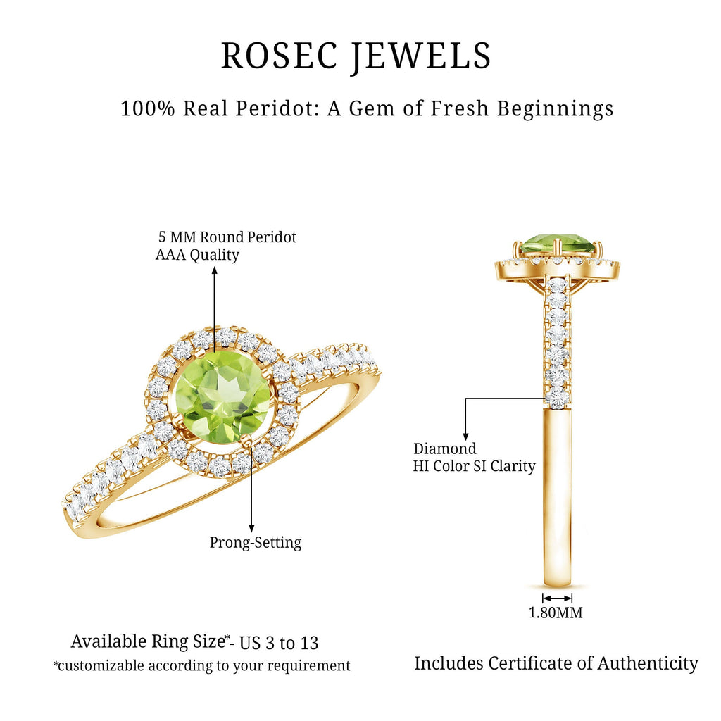 Genuine Half Carat Peridot Engagement Ring with Diamond Halo