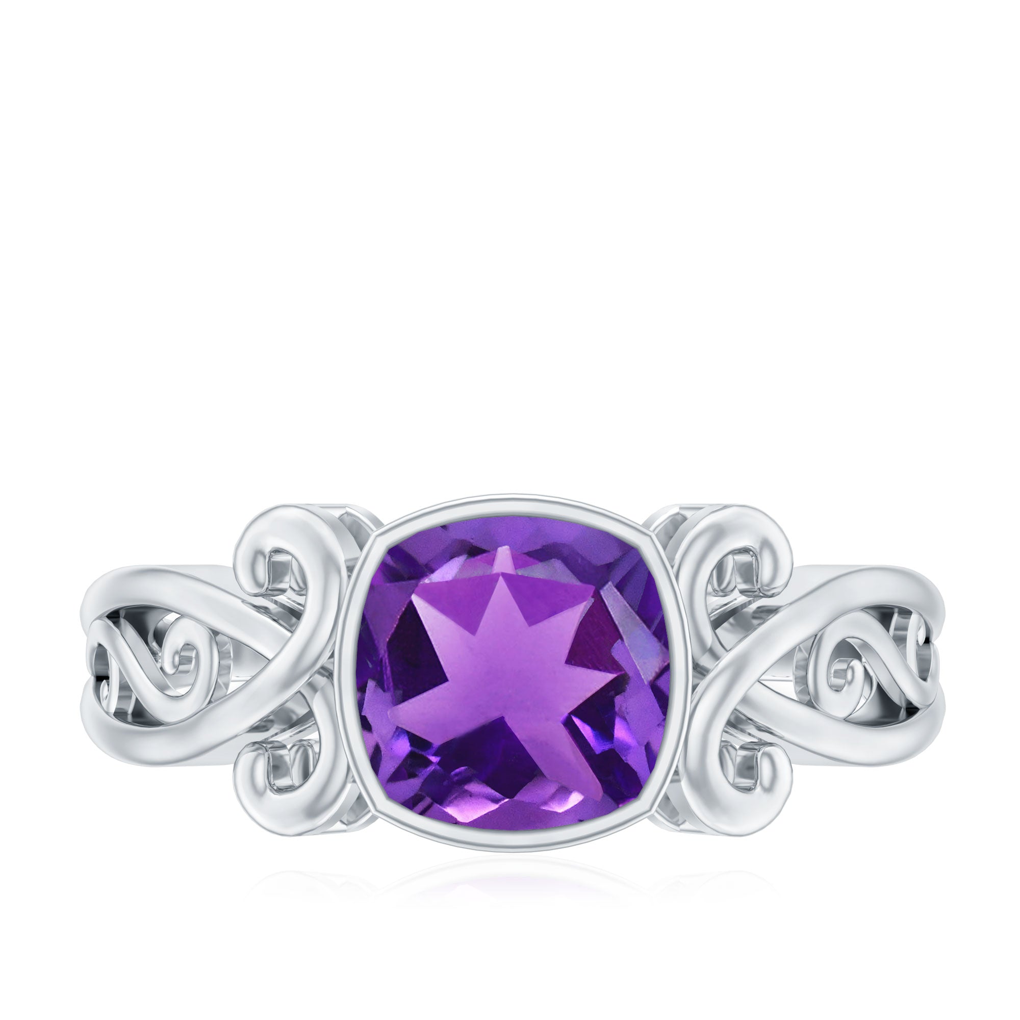 Vintage Style 2 Carat Amethyst Cushion Cut Engagement Ring in Bezel Set