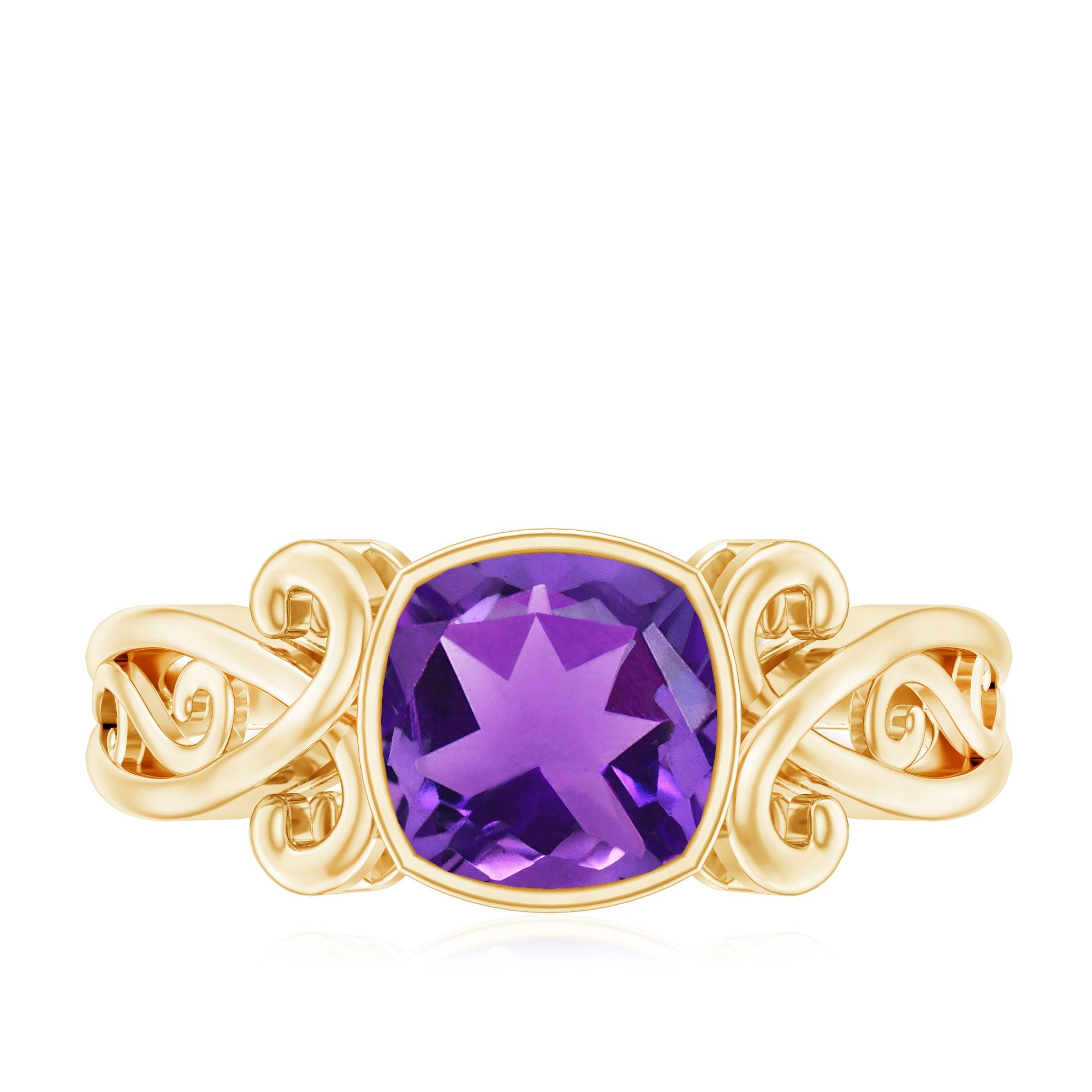 Vintage Style 2 Carat Amethyst Cushion Cut Engagement Ring in Bezel Set