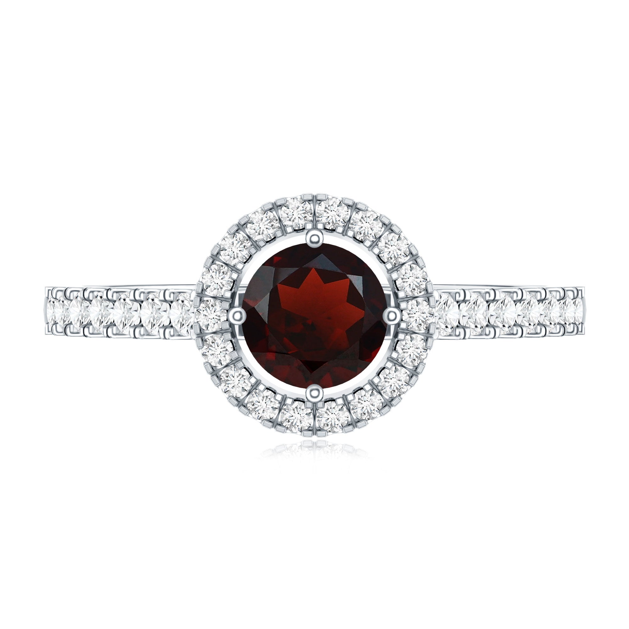 Garnet Minimal Engagement Ring with Diamond Halo