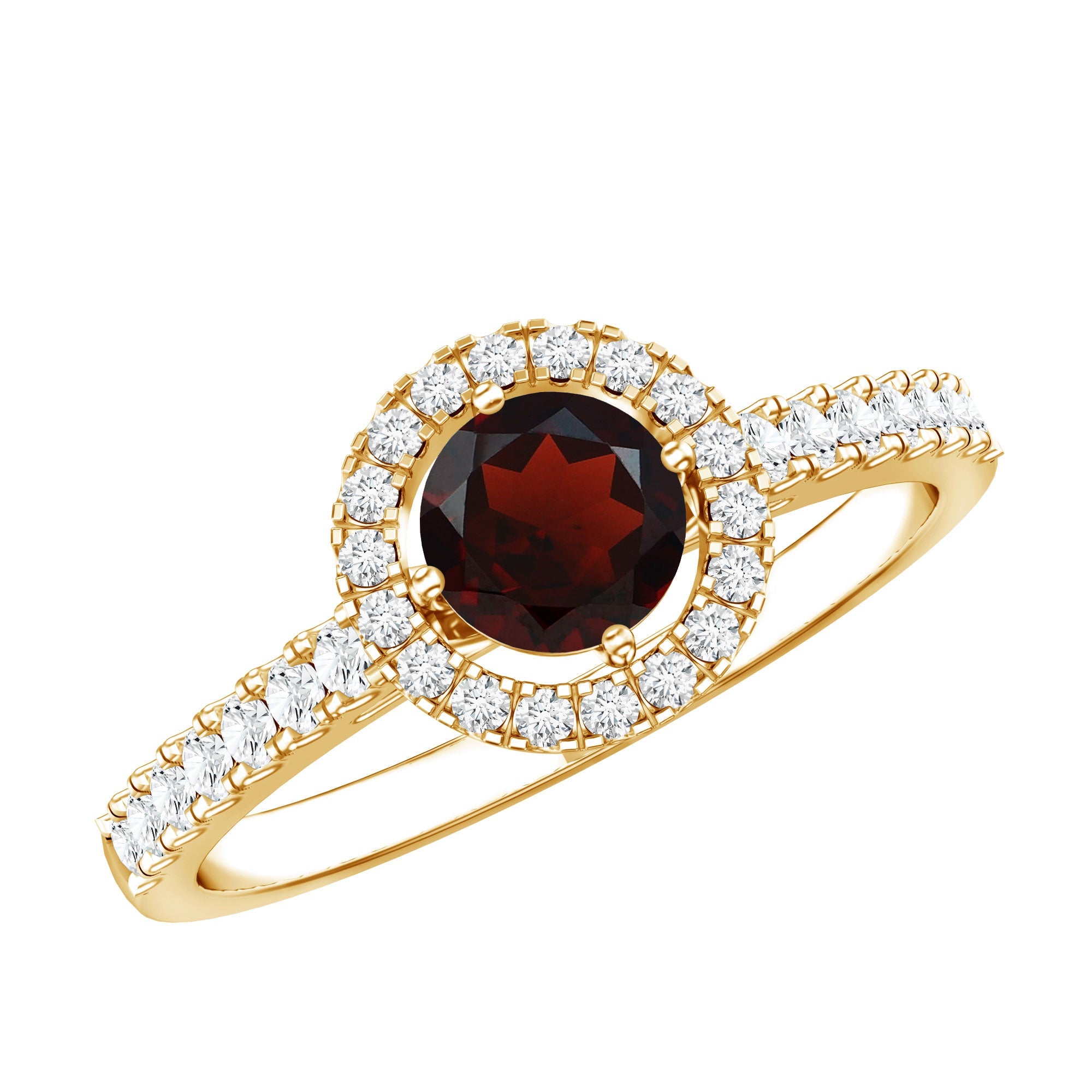 Garnet Minimal Engagement Ring with Diamond Halo