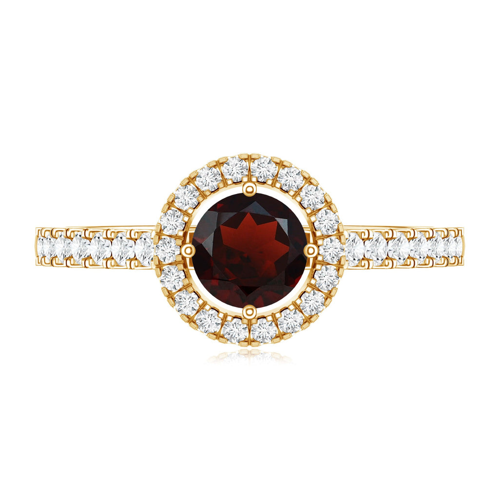 Garnet Minimal Engagement Ring with Diamond Halo