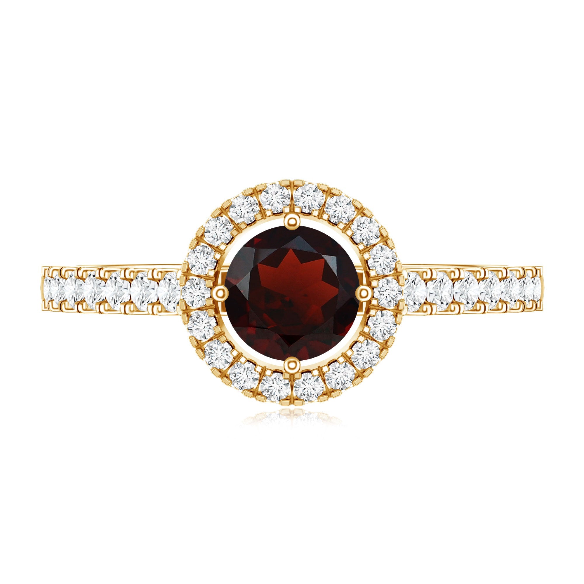 Garnet Minimal Engagement Ring with Diamond Halo